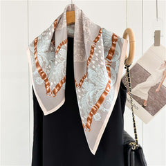 26'' Gray Pink Floral Mulberry Silk Scarf – Elegant Floral Square Silk Shawl for Women, Soft & Feminine Accessory