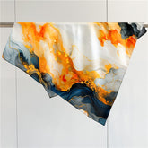 26'' Orange Gilded Mulberry Silk Scarf – Elegant & Luxurious Square Silk Shawl for Women, Golden Accent Accessory