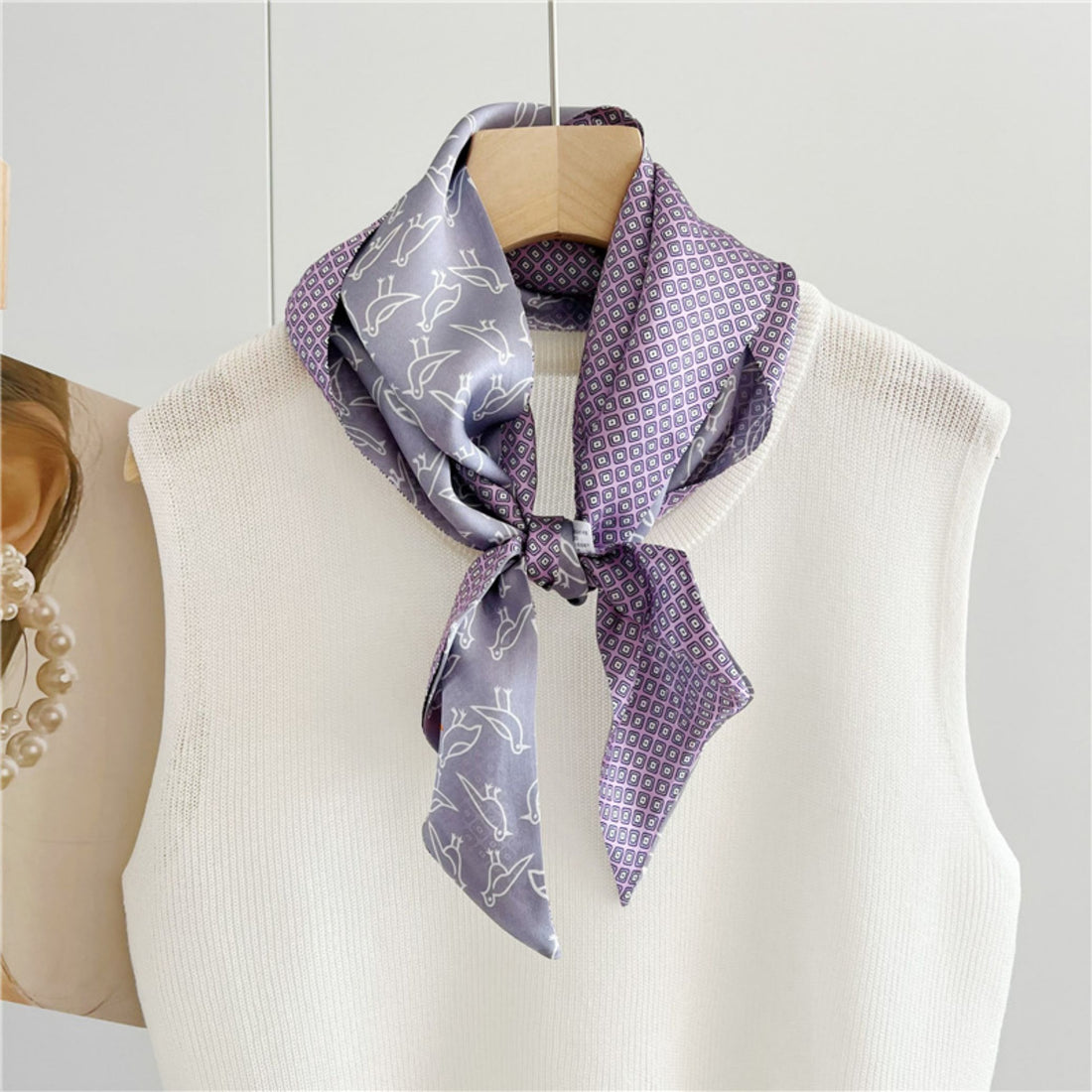 Double-Sided Mulberry Silk Ribbon Scarf - Purple Simple Elegance for Spring & Summer