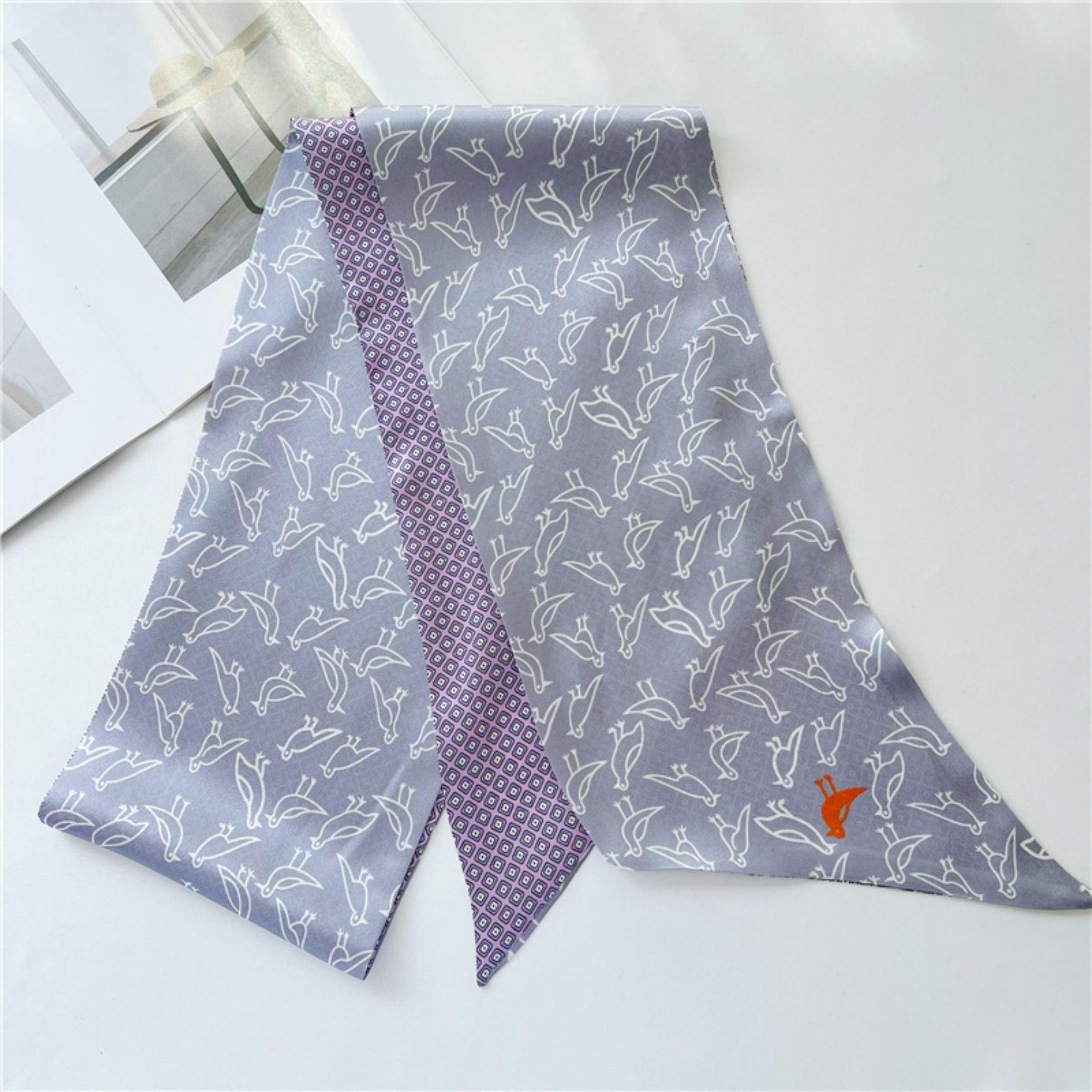 Double-Sided Mulberry Silk Ribbon Scarf - Purple Simple Elegance for Spring & Summer