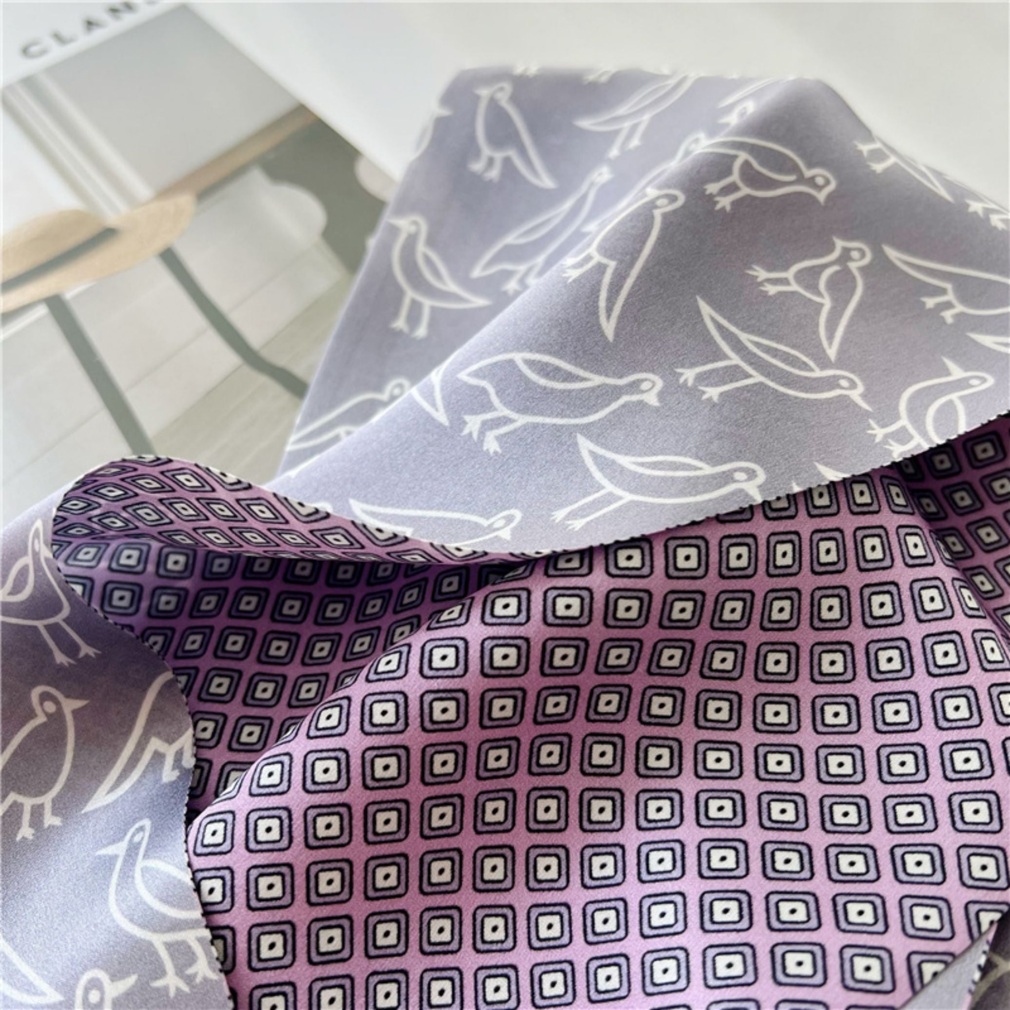Double-Sided Mulberry Silk Ribbon Scarf - Purple Simple Elegance for Spring & Summer