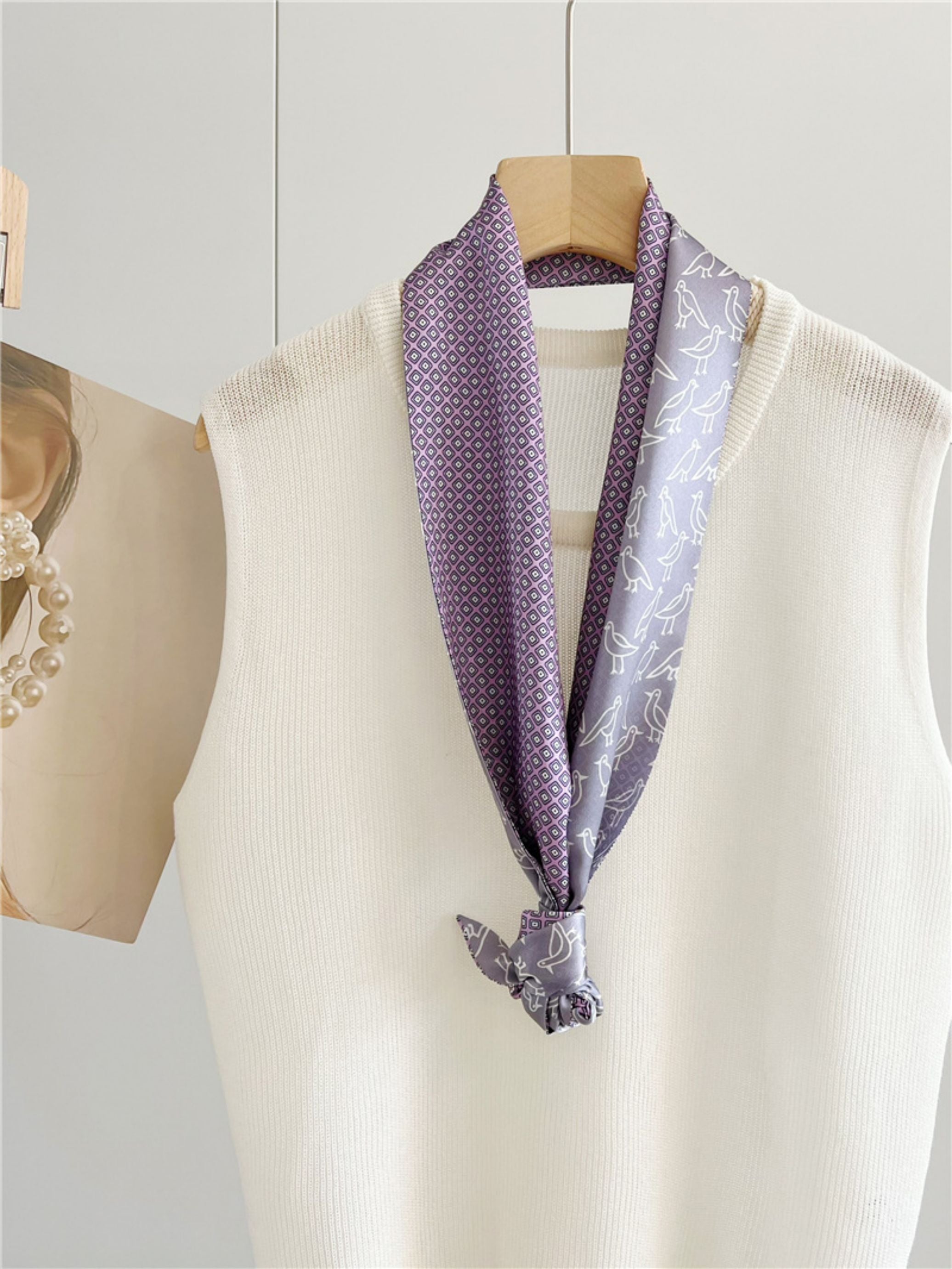 Double-Sided Mulberry Silk Ribbon Scarf - Purple Simple Elegance for Spring & Summer