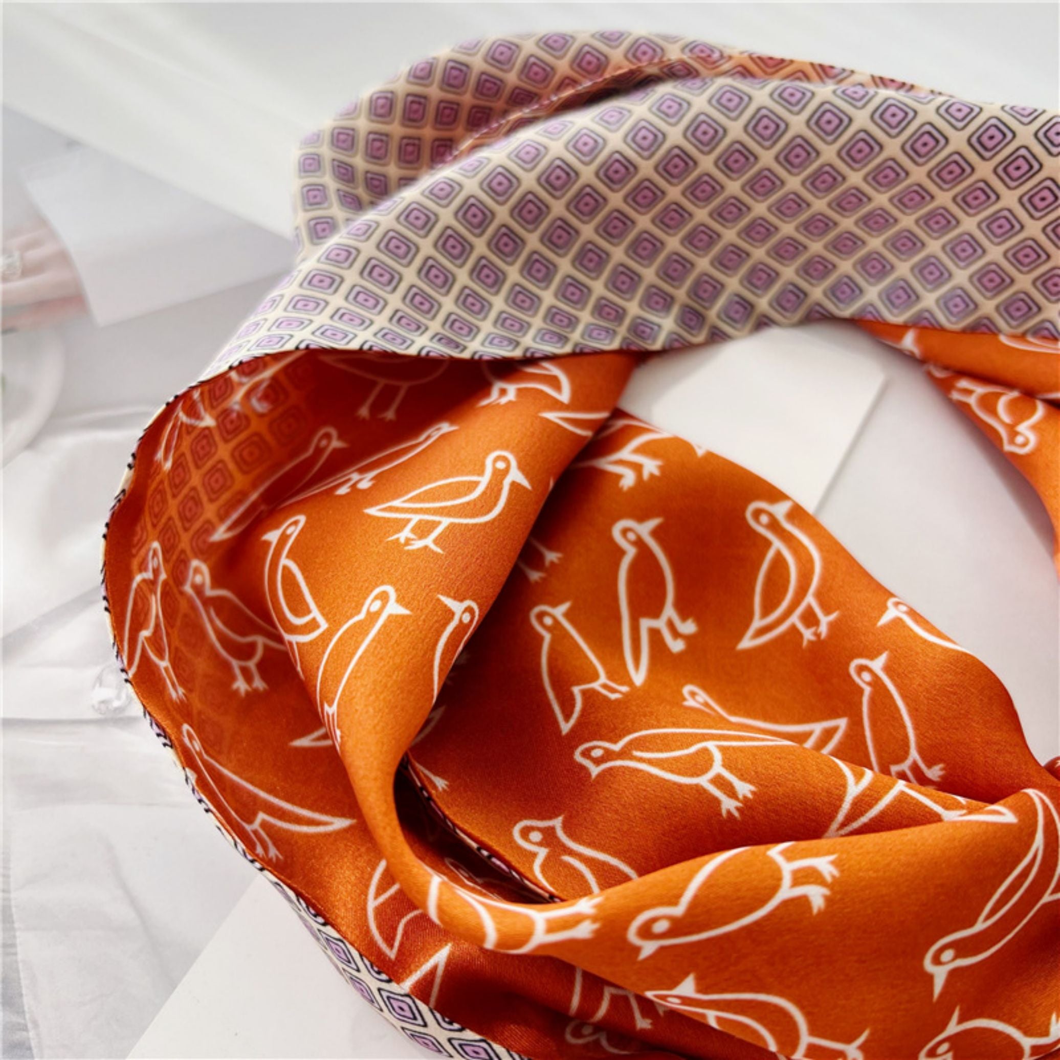 Double-Sided Mulberry Silk Ribbon Scarf - Purple Simple Elegance for Spring & Summer