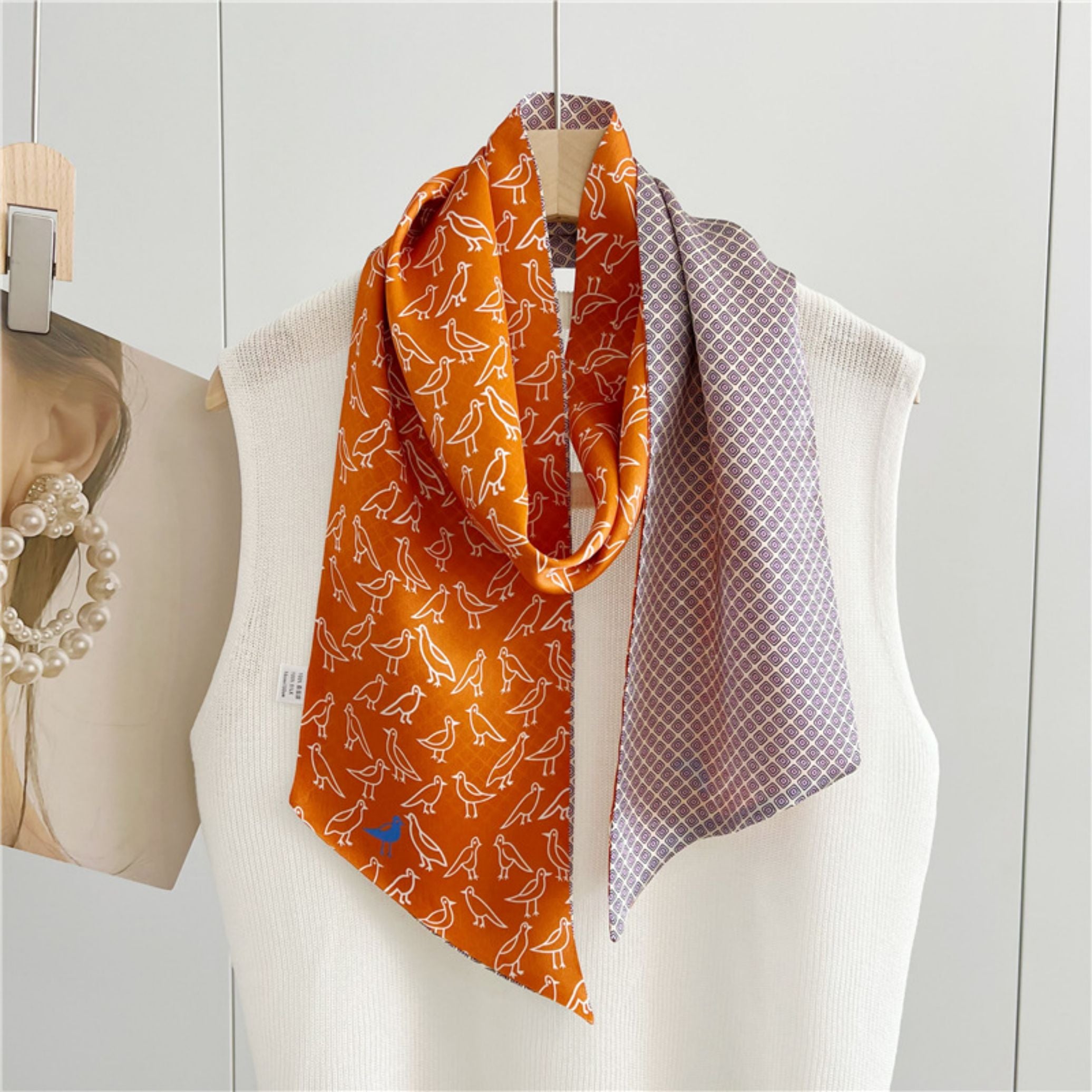 Double-Sided Mulberry Silk Ribbon Scarf - Purple Simple Elegance for Spring & Summer