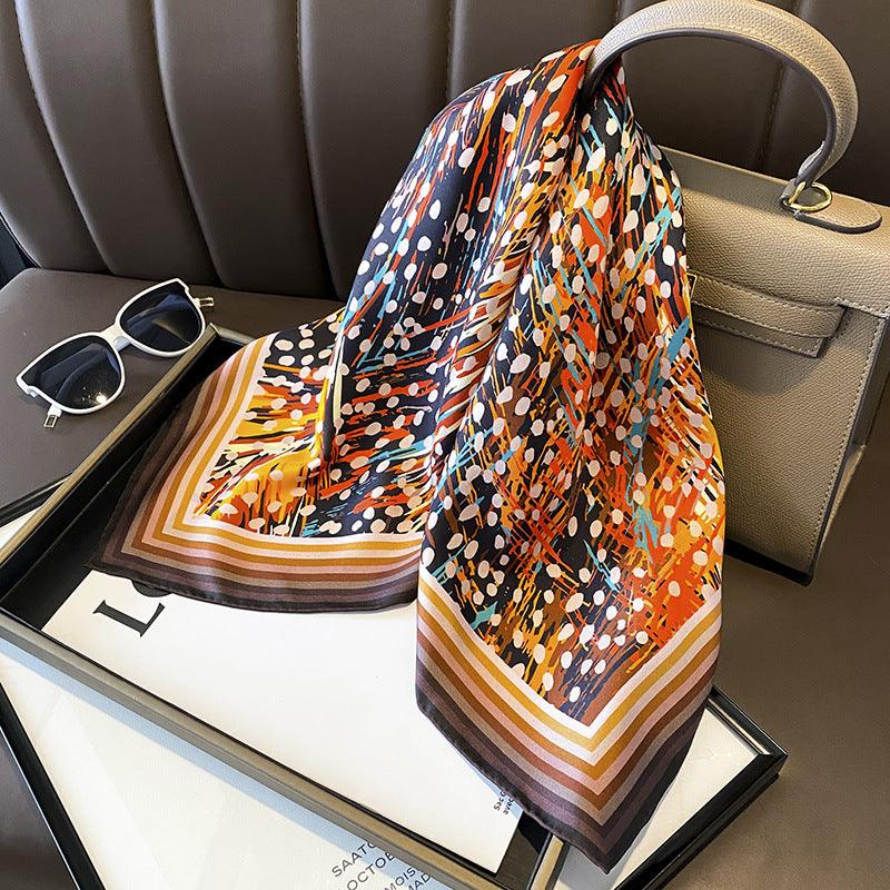 Oil Texture Spot Pattern Luxurious 65cm Mulberry Silk Square Scarf/Hand-Rolled Hem/Small Neck Scarf/Gift For Her