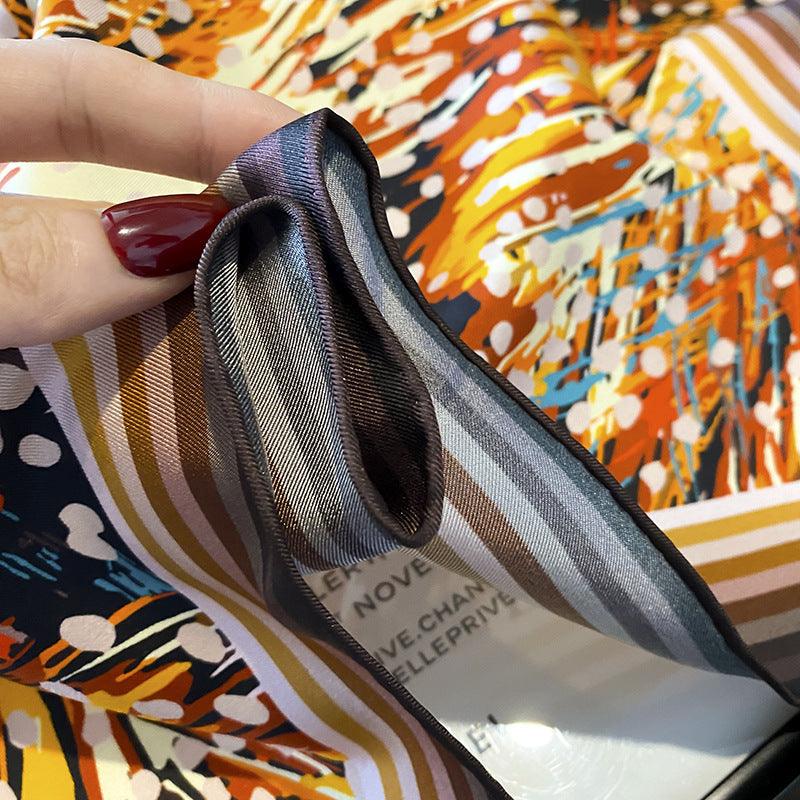 Oil Texture Spot Pattern Luxurious 65cm Mulberry Silk Square Scarf/Hand-Rolled Hem/Small Neck Scarf/Gift For Her