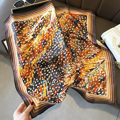 Oil Texture Spot Pattern Luxurious 65cm Mulberry Silk Square Scarf/Hand-Rolled Hem/Small Neck Scarf/Gift For Her