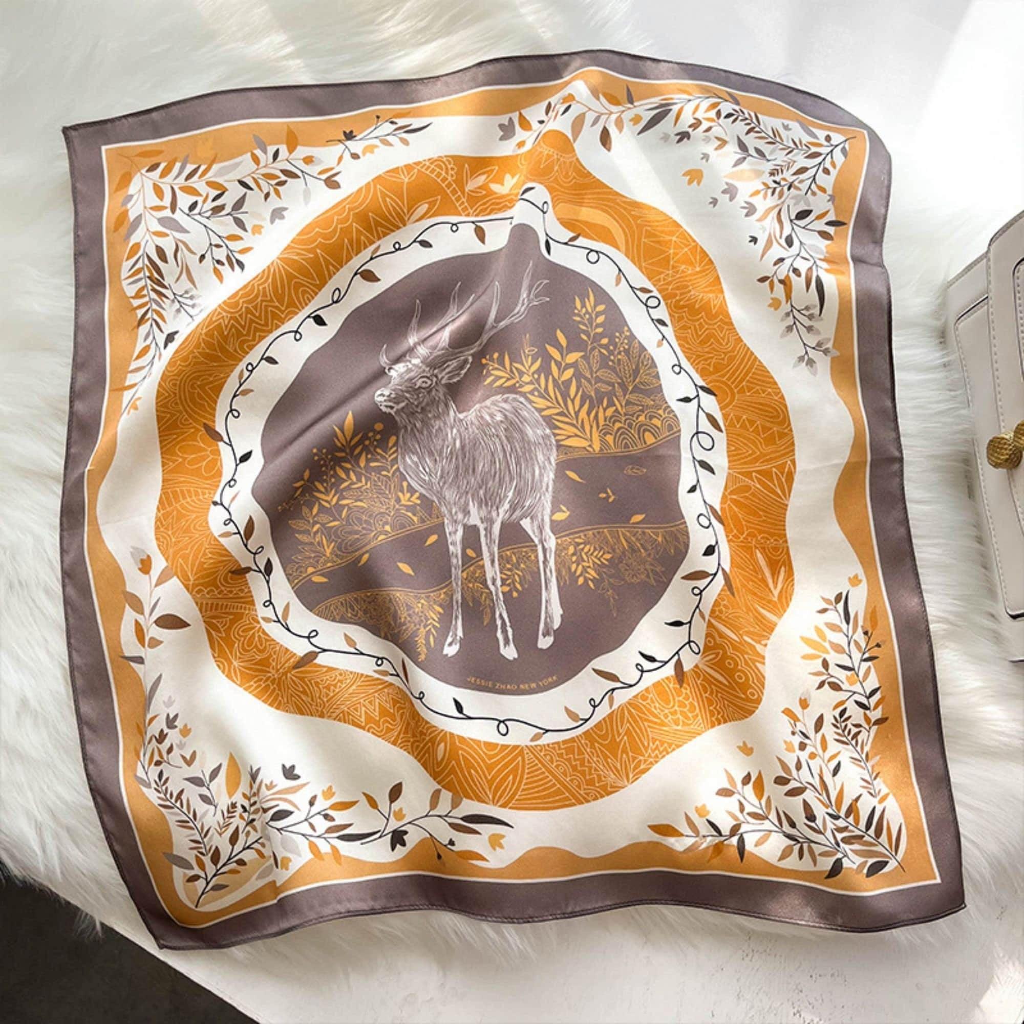 Elchdruck Schal aus 100 % Maulbeerseide/Kopftuch aus Seide/Haarschal aus Seide/Halstuch aus Seide/Muttertagsgeschenke/Taschenaccessoire/Geschenk für Sie