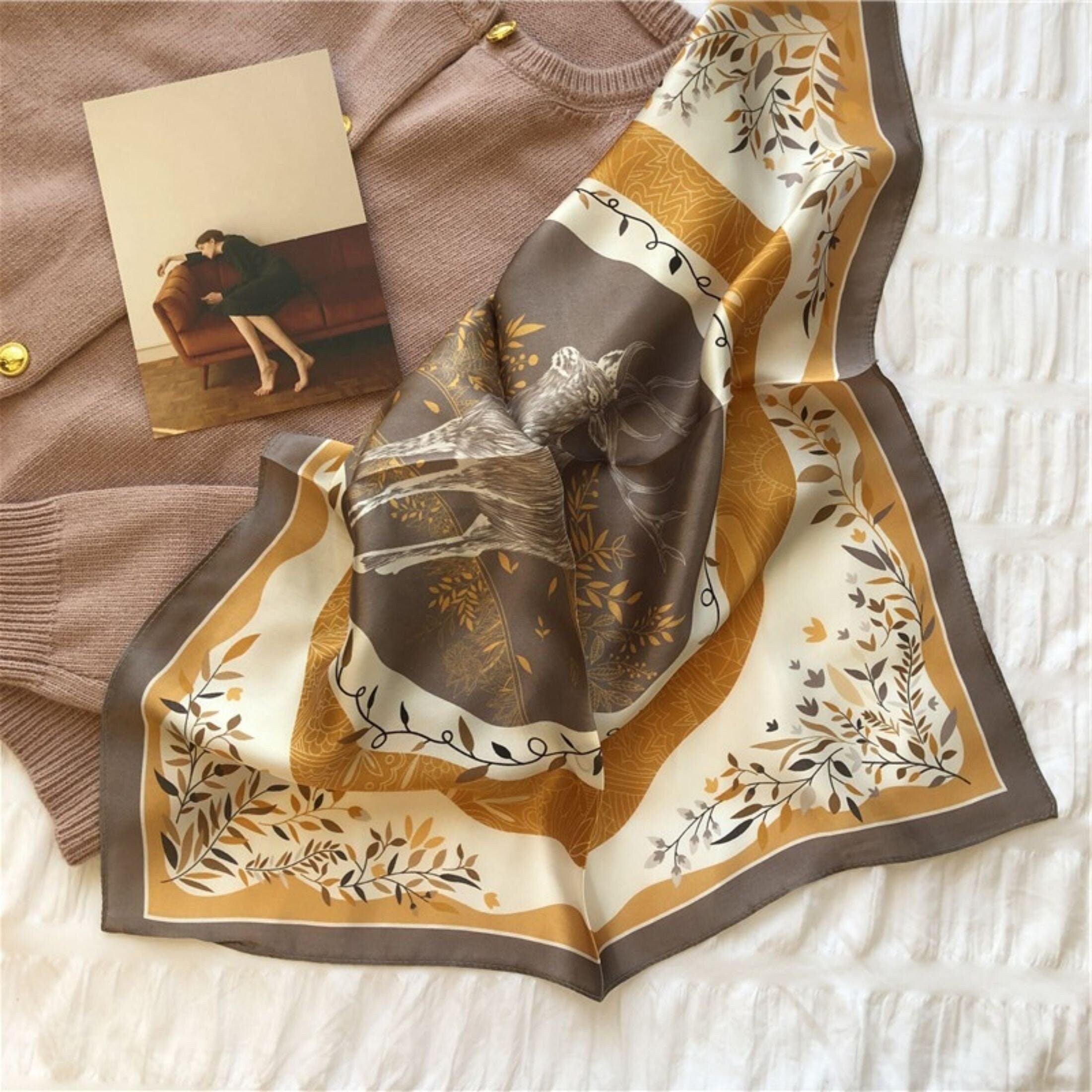 Elchdruck Schal aus 100 % Maulbeerseide/Kopftuch aus Seide/Haarschal aus Seide/Halstuch aus Seide/Muttertagsgeschenke/Taschenaccessoire/Geschenk für Sie