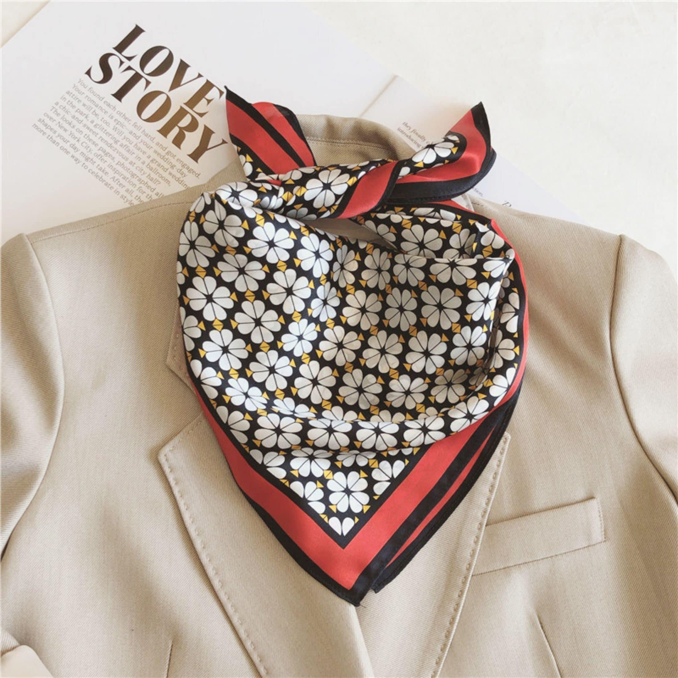 Kleiner Schal mit Blumendruck aus 100 % Maulbeerseide/Kopftuch aus Seide/Haarschal aus Seide/Halstuch aus Seide/Muttertagsgeschenke/Taschenaccessoire/Geschenk für Sie