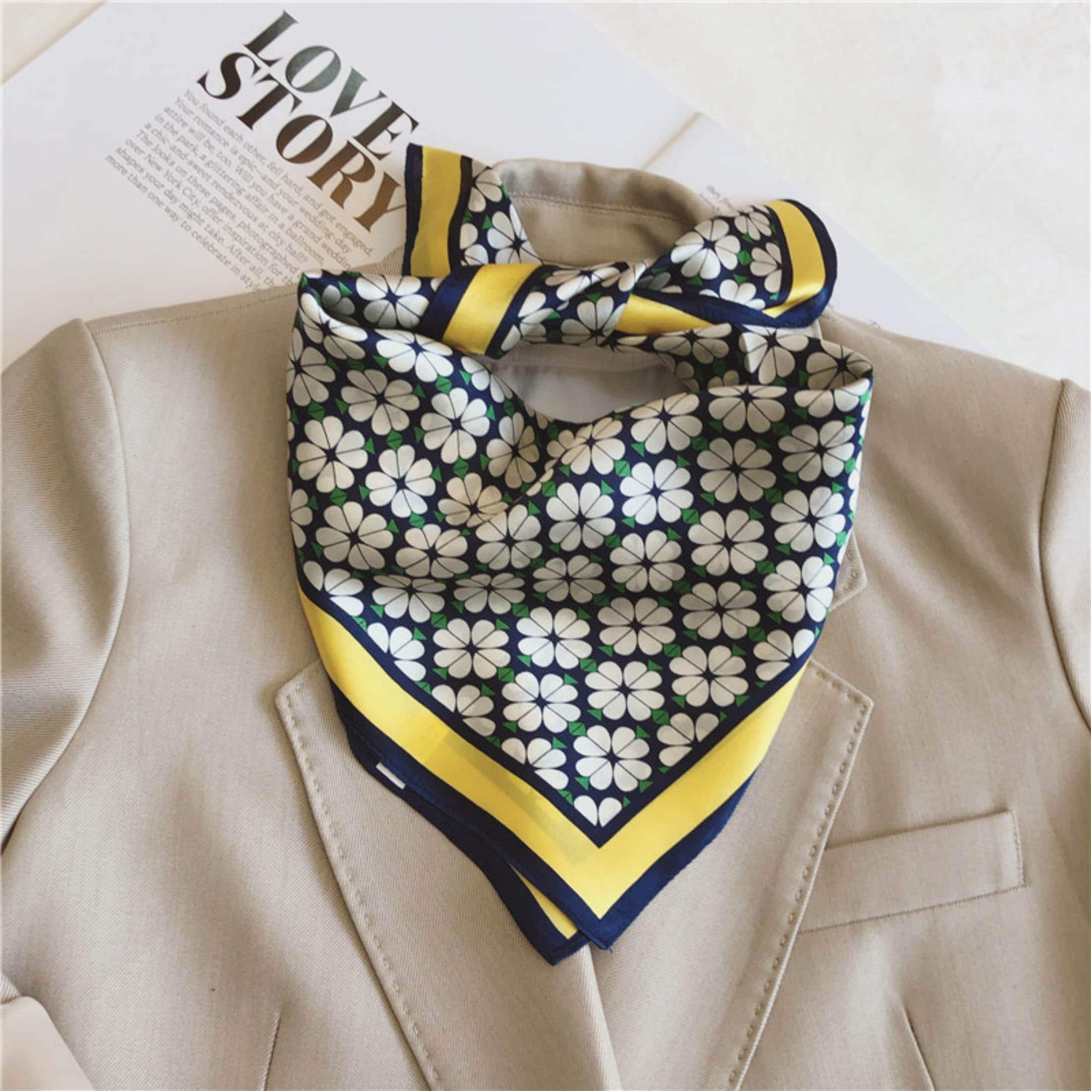 Kleiner Schal mit Blumendruck aus 100 % Maulbeerseide/Kopftuch aus Seide/Haarschal aus Seide/Halstuch aus Seide/Muttertagsgeschenke/Taschenaccessoire/Geschenk für Sie