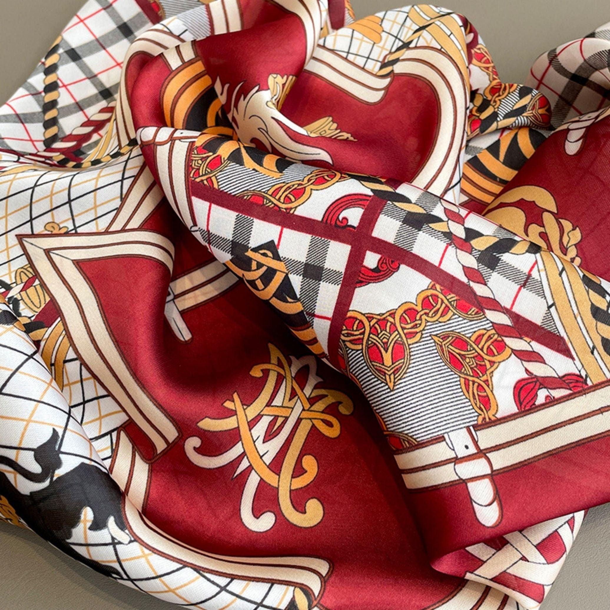 Roter quadratischer Schal mit Vintage-Karomuster, 70 cm, strukturierter Seidenschal, Sonnenschutz-Seidenschal, Halstuch, Satinschal, Geschenk