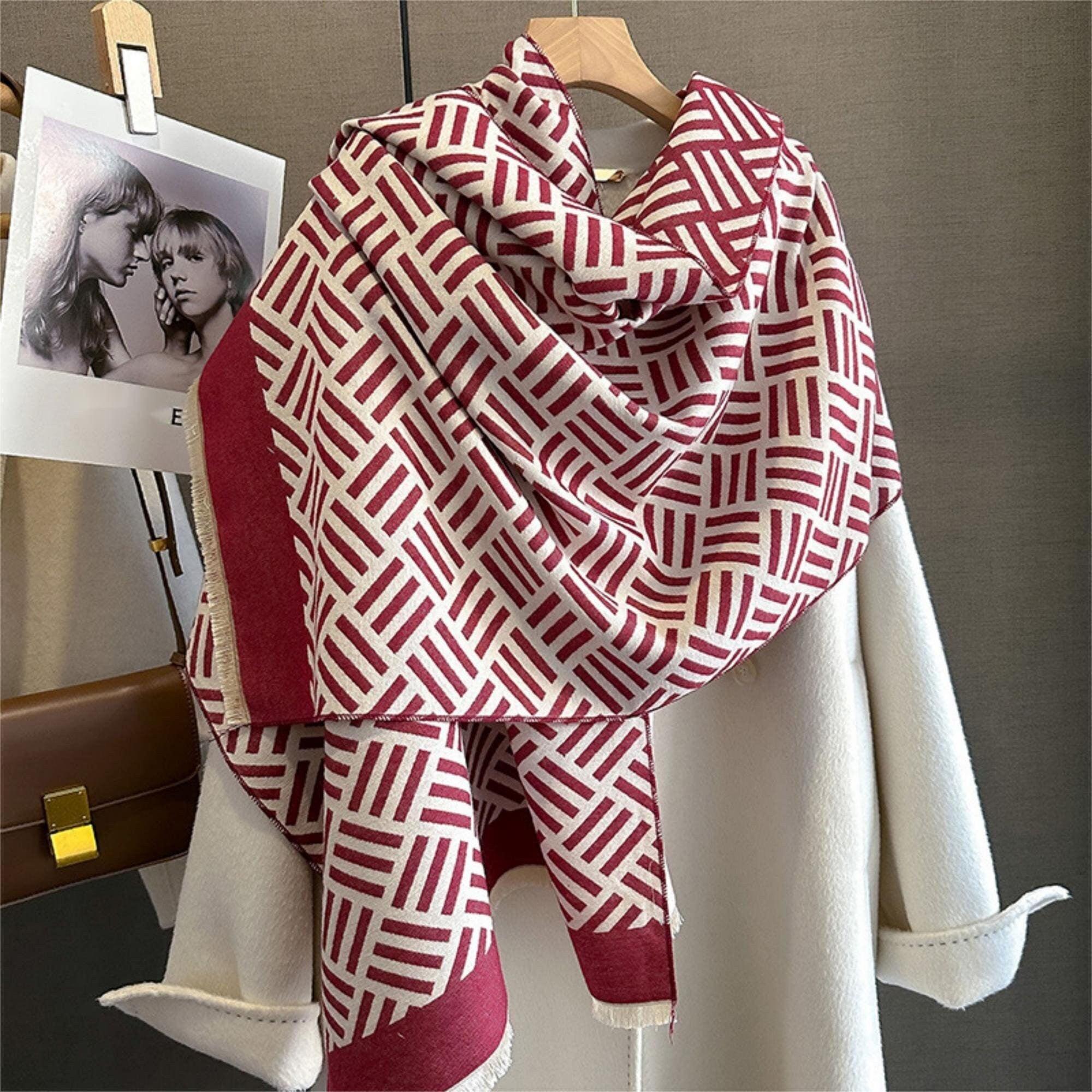 Vintage Short Stripe Cashmere Texture Scarf/65*185cm Scarf/Pashmina Texture Shawl/Bohemian Shawl/Gift for Her