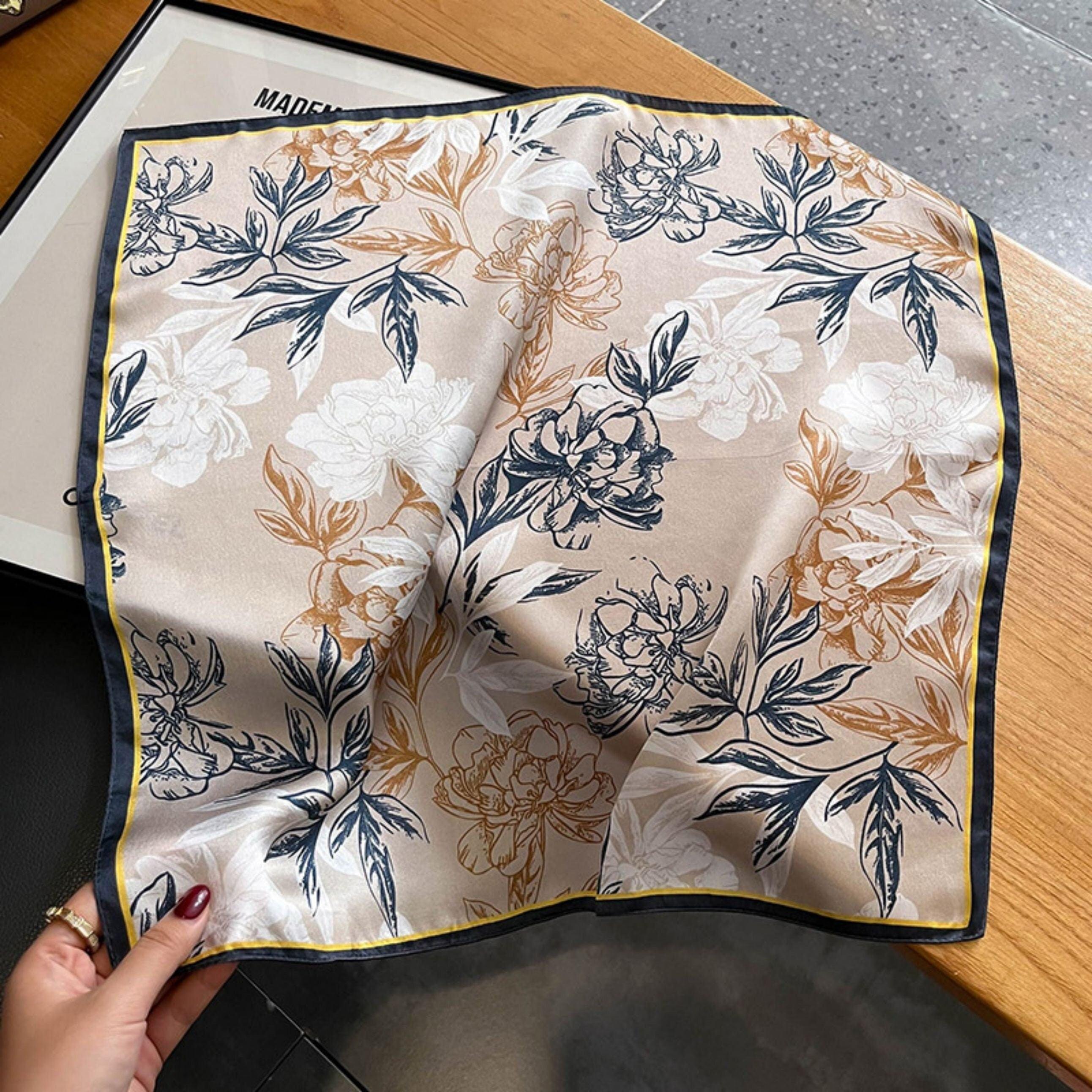 Hand Painted Floral Patterns 100% mulberry Silk Scarf/Silk head scarf/Silk hair scarf/Silk neck scarf/Bag Accessory/Gift for her