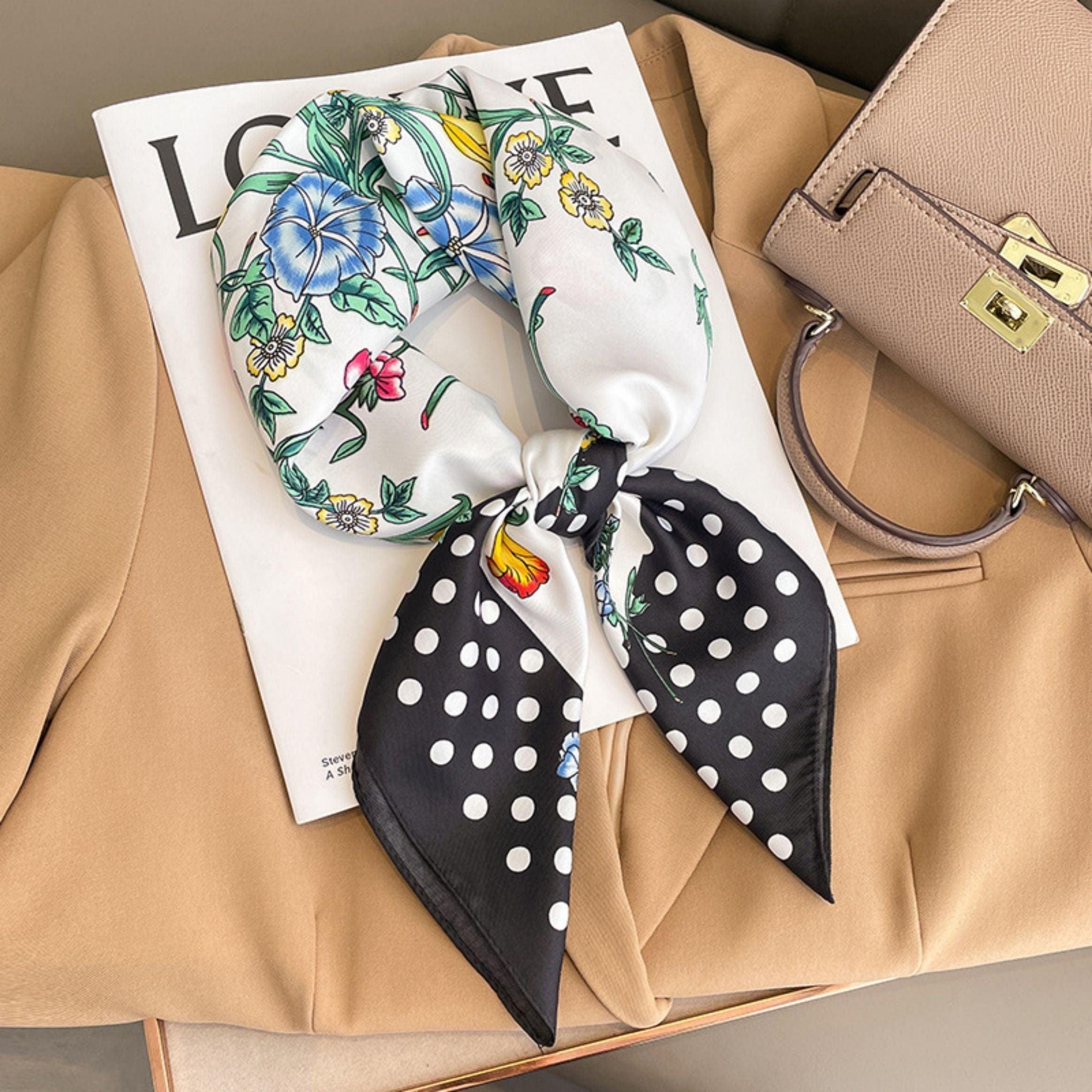 Vintage Polka Dots Prints 70cm quadratischer Schal, strukturierter Seidenschal, Sonnenschutz-Seidenschal, Halstuch, Satinschal, Geschenk