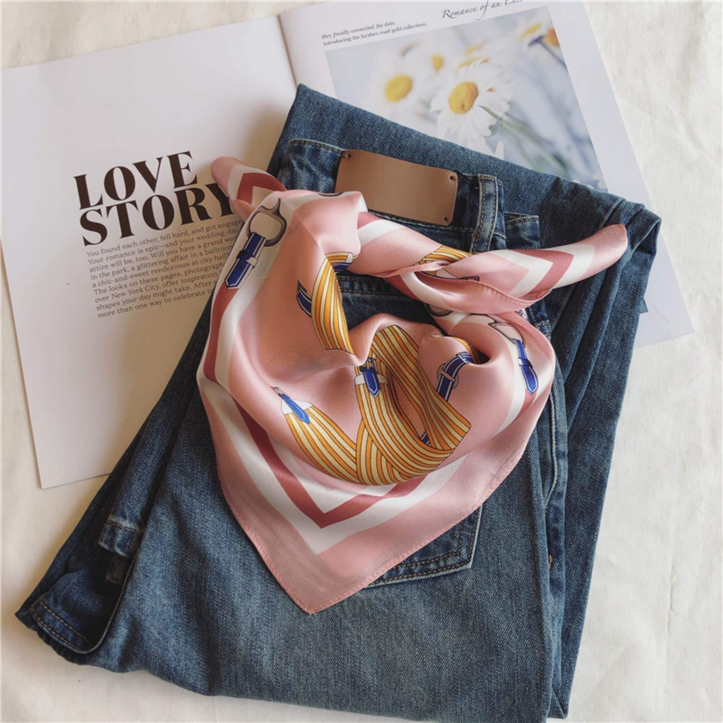 Kettenriemendruck 100 % Maulbeerseidenschal/Seidenkopfschal/Seidenhaarschal/Seidenhalsschal/Muttertagsgeschenke/Taschenaccessoire/Geschenk für Sie