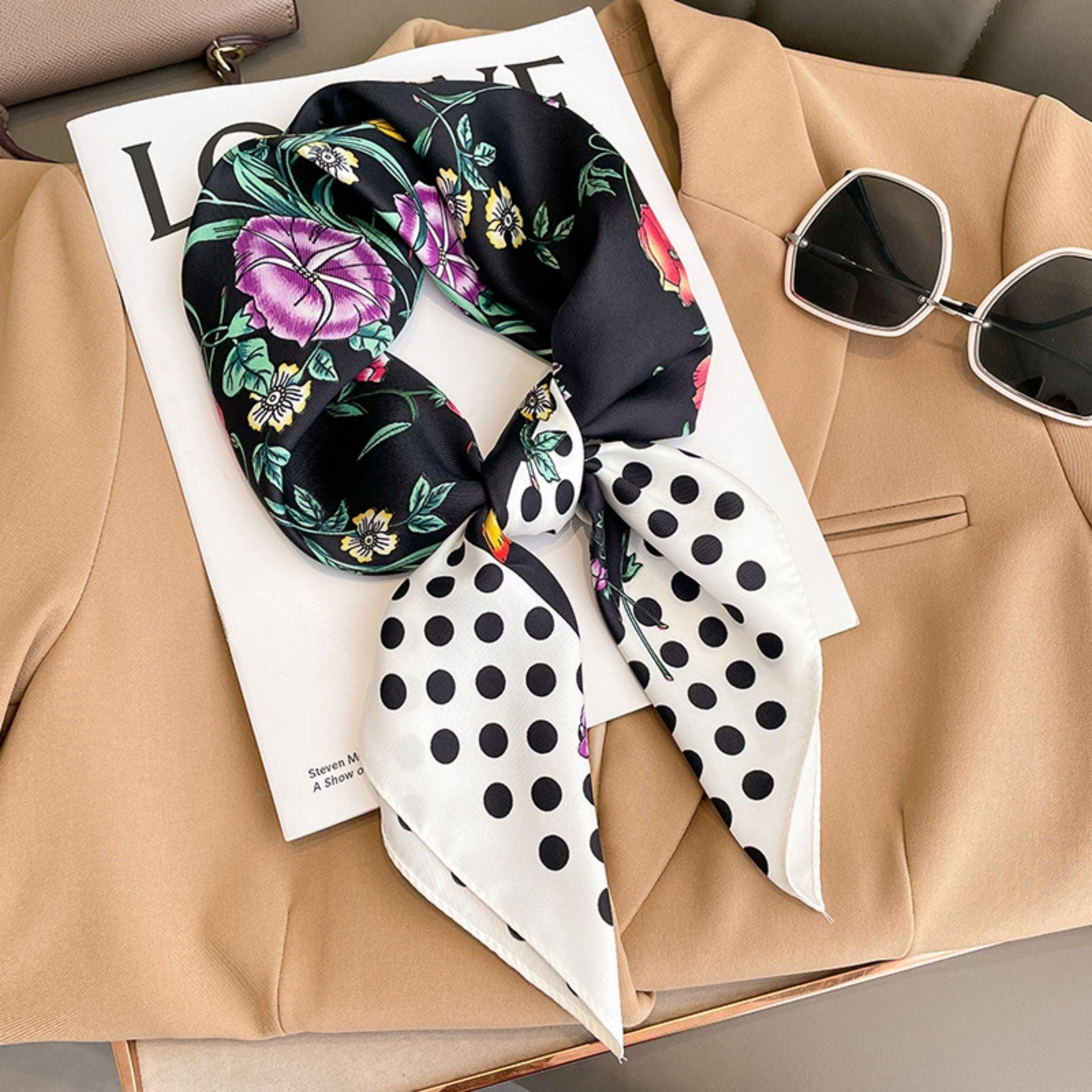 Vintage Polka Dots Prints 70cm quadratischer Schal, strukturierter Seidenschal, Sonnenschutz-Seidenschal, Halstuch, Satinschal, Geschenk