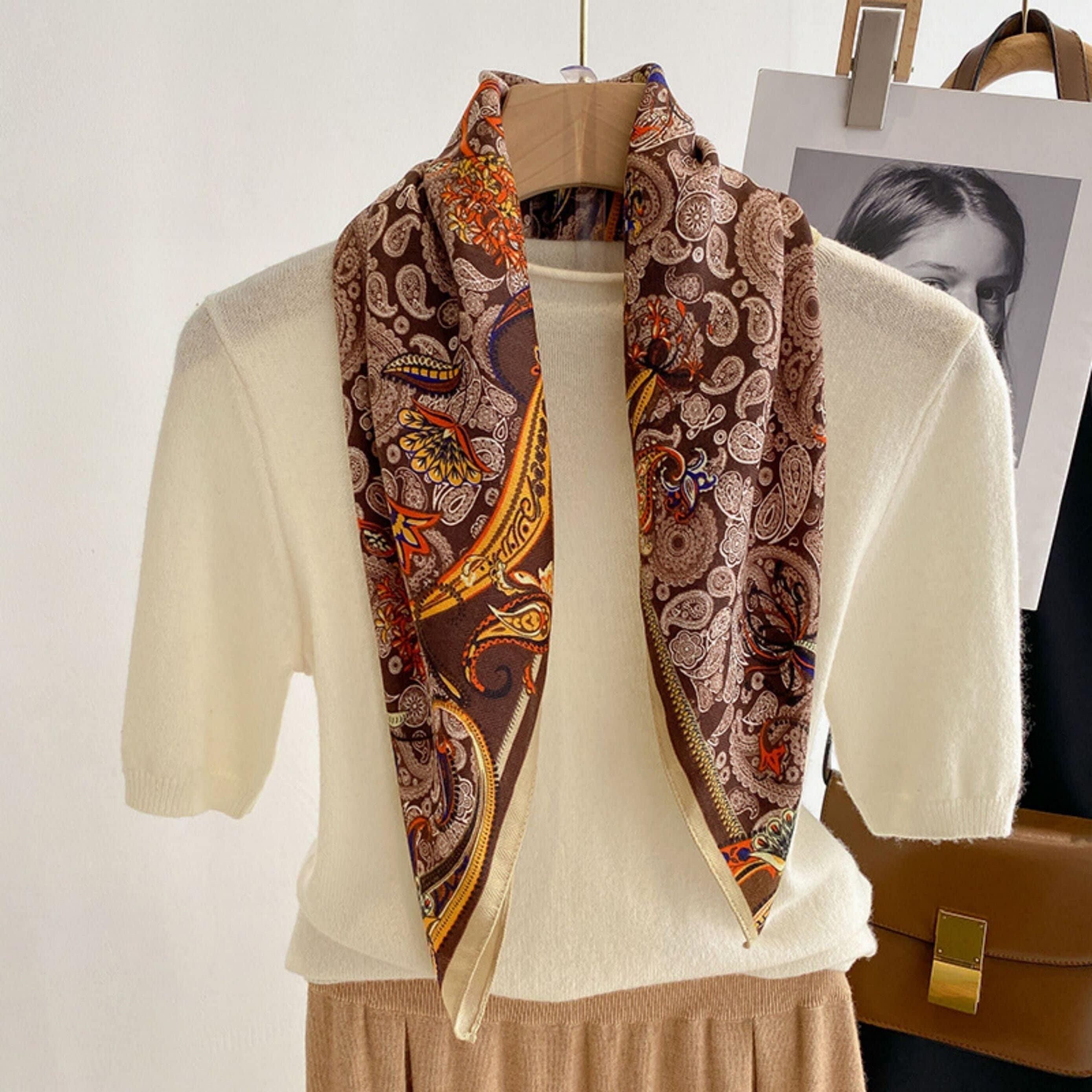 Navy Blue Paisley Pattern Square Scarf/Retro Pattern Cotton and Linen Texture Shawl/Head Scarf for Women/Perfect Gift for Her