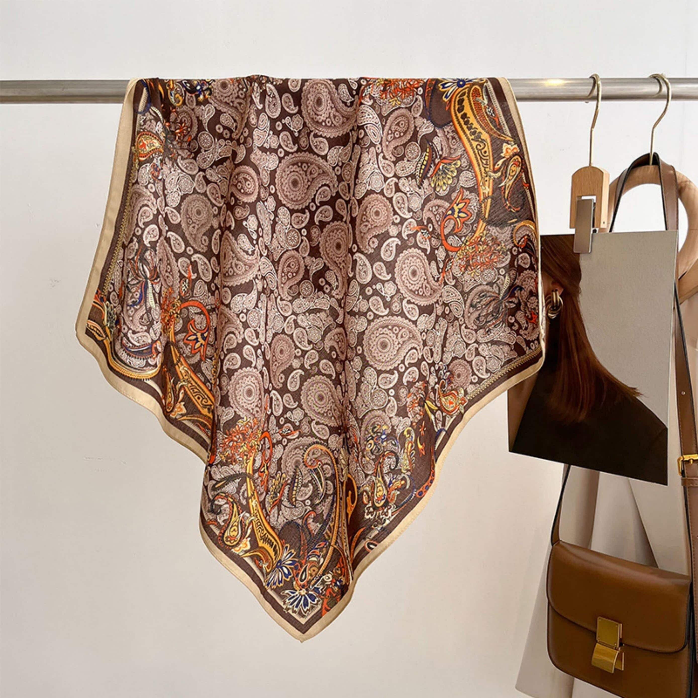 Navy Blue Paisley Pattern Square Scarf/Retro Pattern Cotton and Linen Texture Shawl/Head Scarf for Women/Perfect Gift for Her