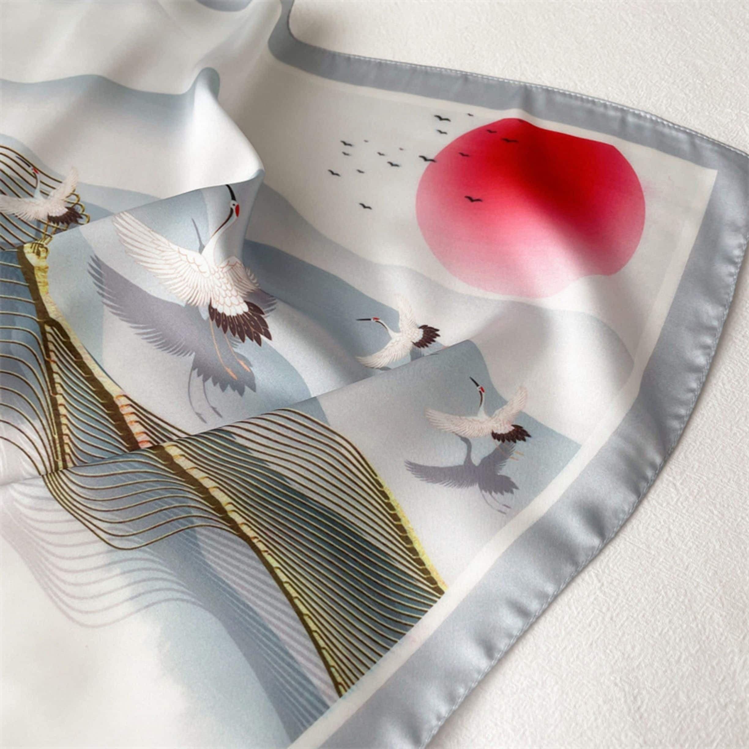 Japanese vintage pattern/100% Vegan Silk Scarf/Head scarf/55*55cm/Silk hair scarf/Silk neck scarf/Silk bandana/Bag Accessory/Gift for her