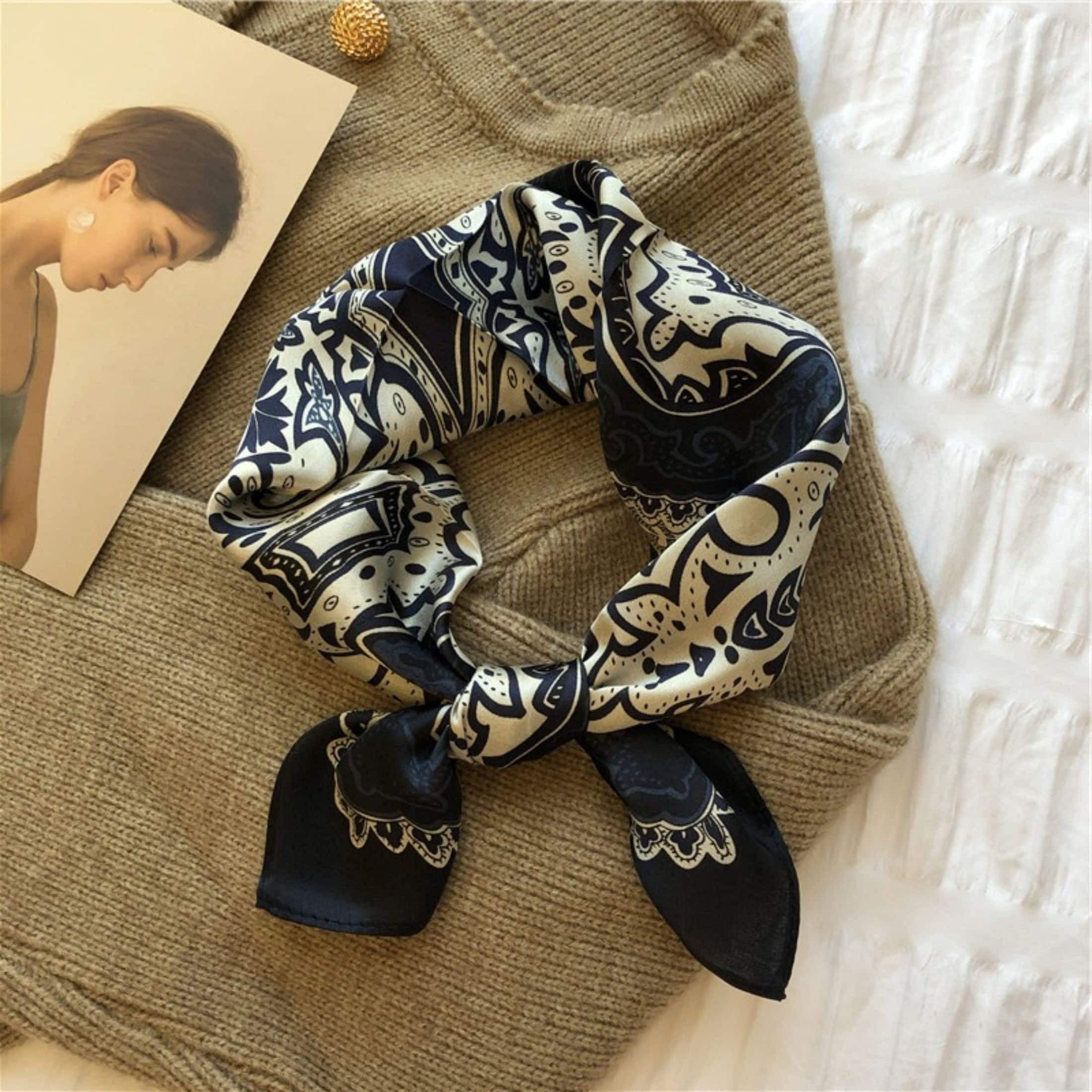 Navy blue Boho 100% mulberry Silk Scarf/Silk head scarf/Silk hair