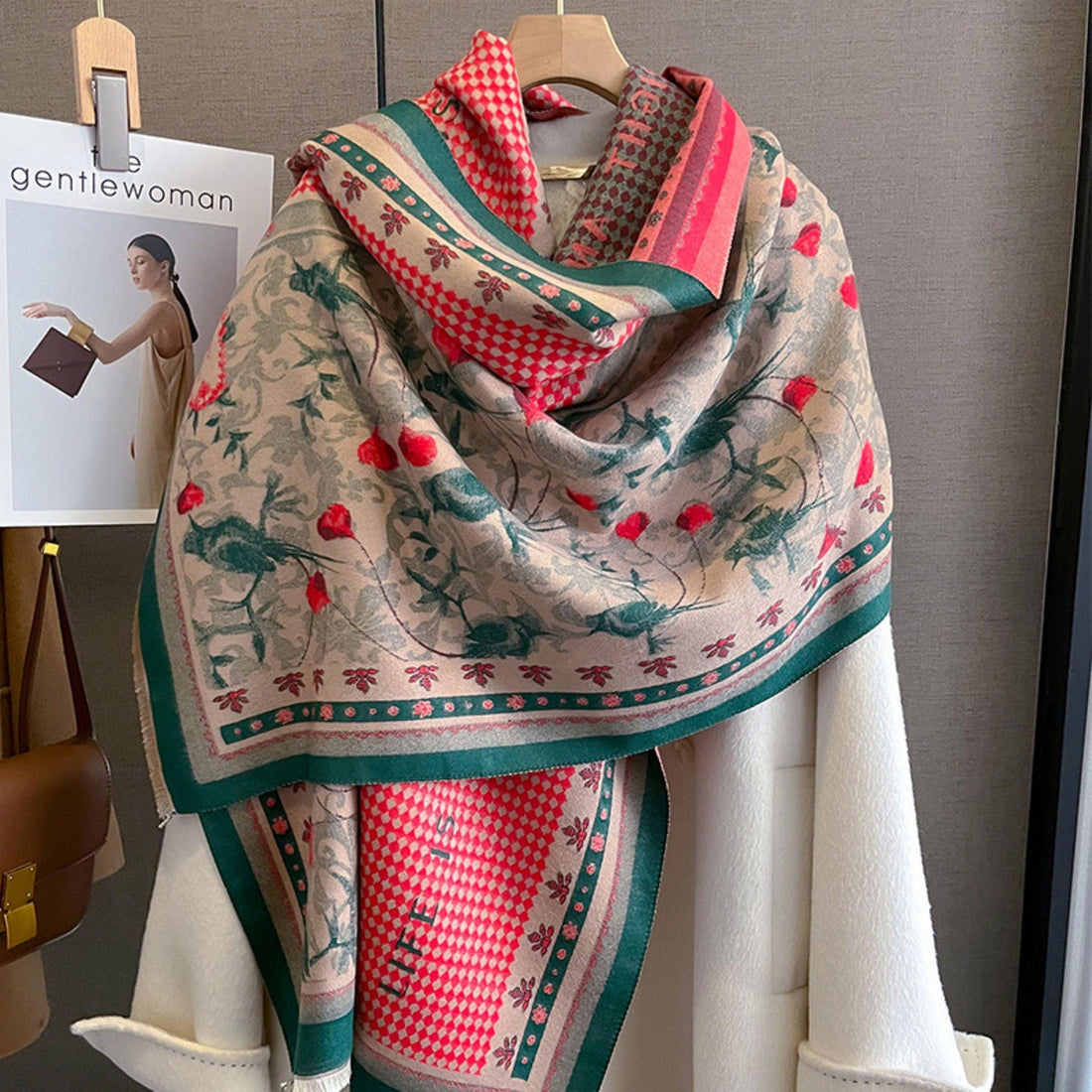 Vintage Plaid Colorblocking Cashmere Texture Scarf/65*185cm Scarf/Pashmina Texture Shawl/Bohemian Shawl/Gift for Her