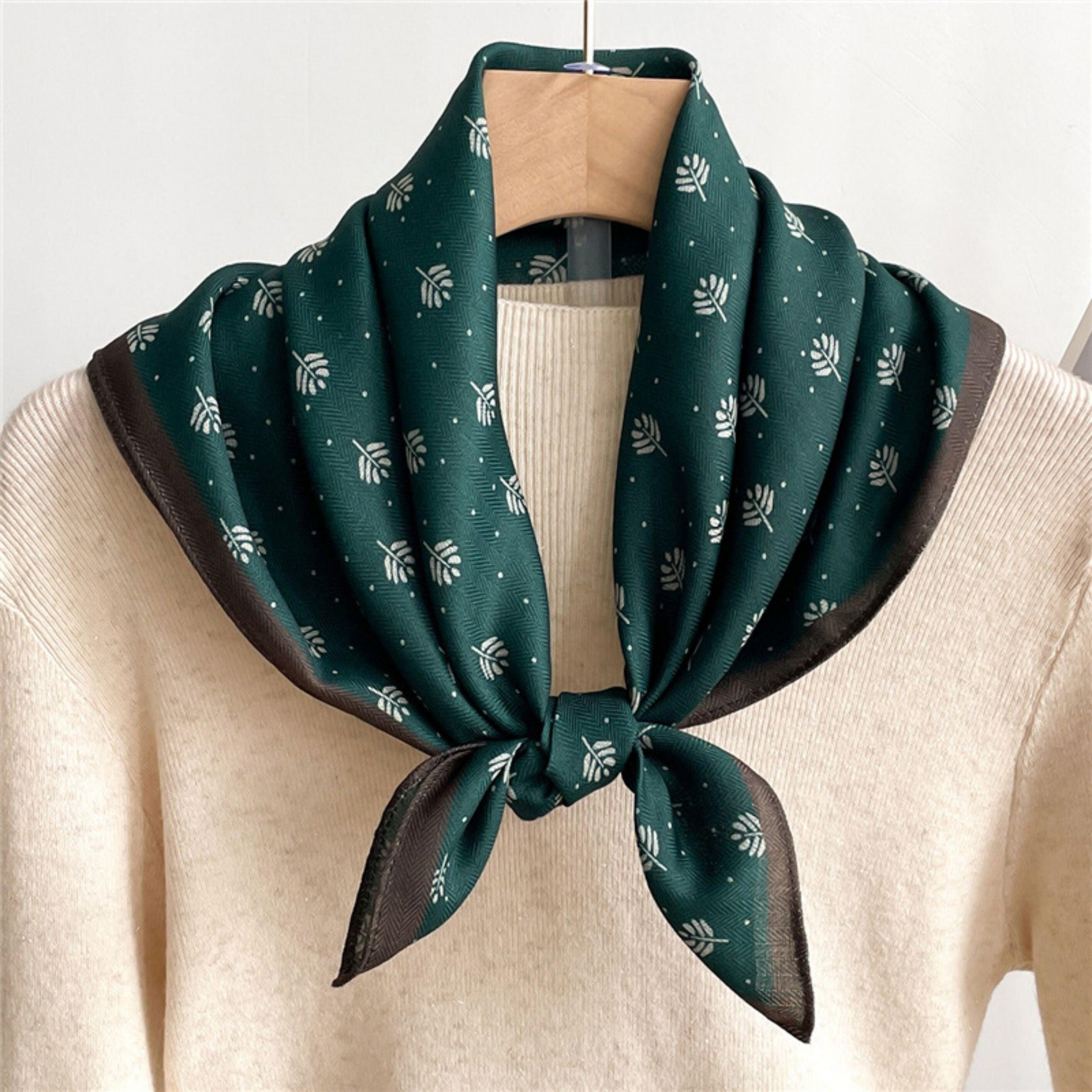 Fresh Leaf Print Square Scarf/Herringbone Weave Square Scarf/Lady&