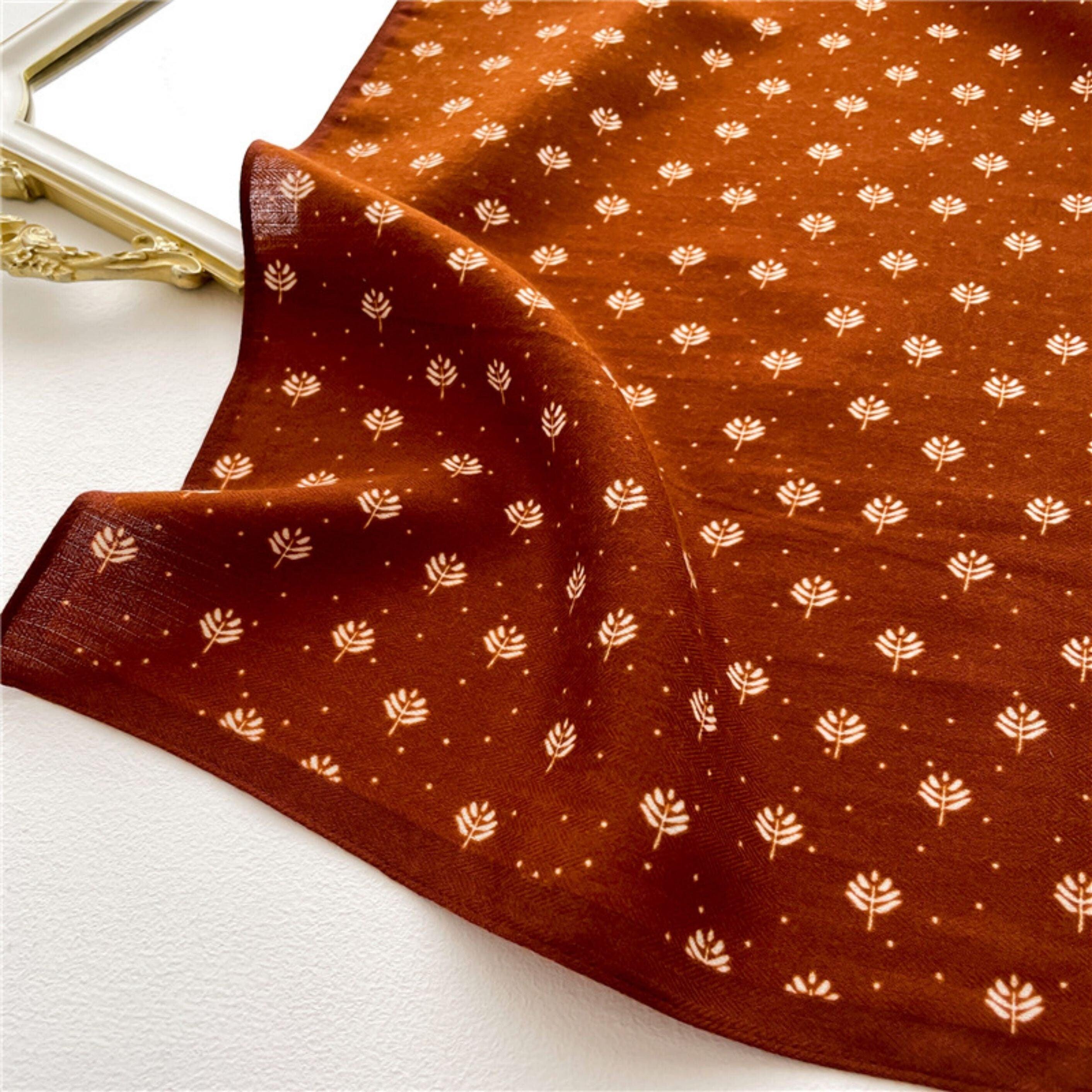 Fresh Leaf Print Square Scarf/Herringbone Weave Square Scarf/Lady&