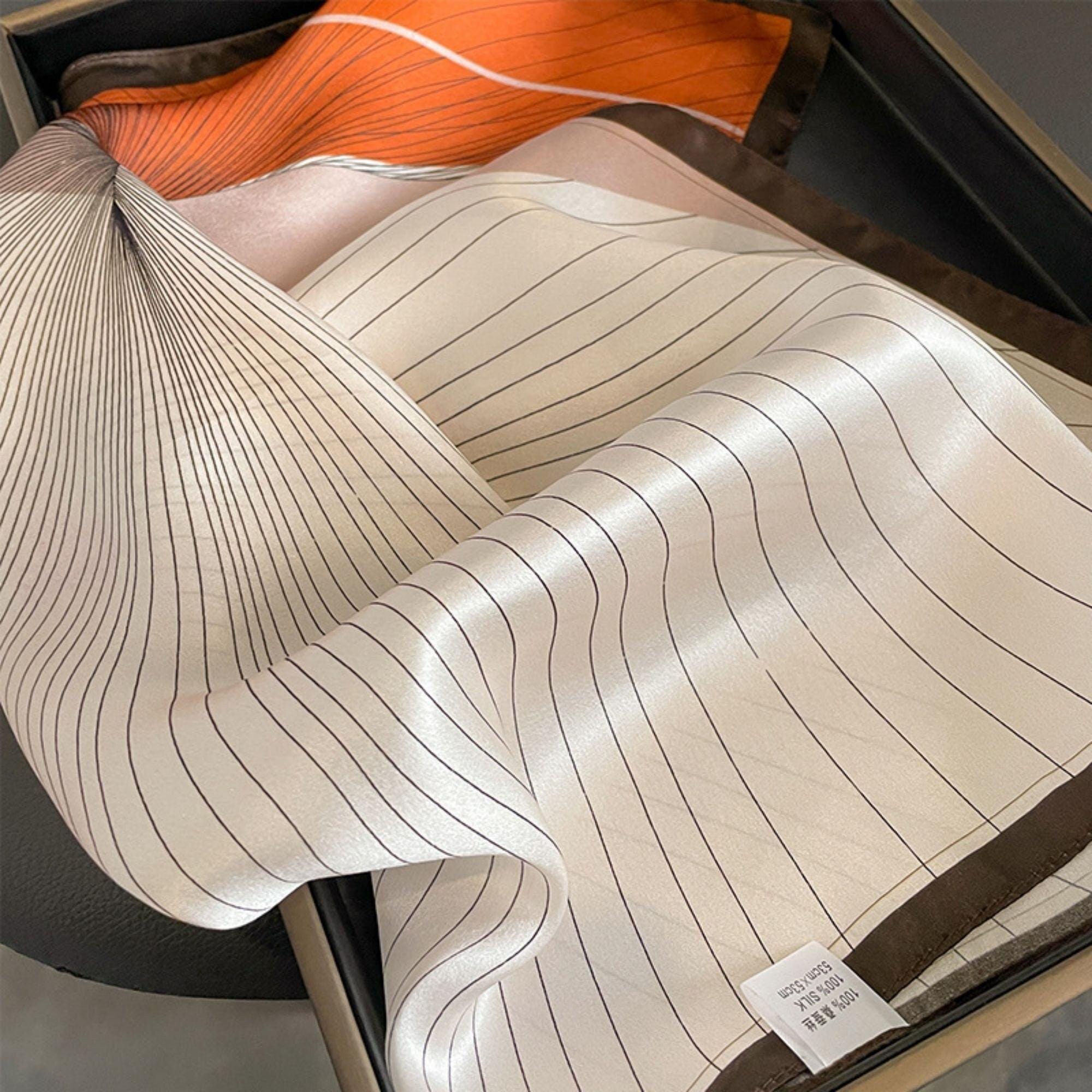 Striped Pattern Silk Scarf/100% mulberry Silk Scarf/Silk hair scarf/Silk neck scarf/Silk bandana/Bag Accessory/Gift for her