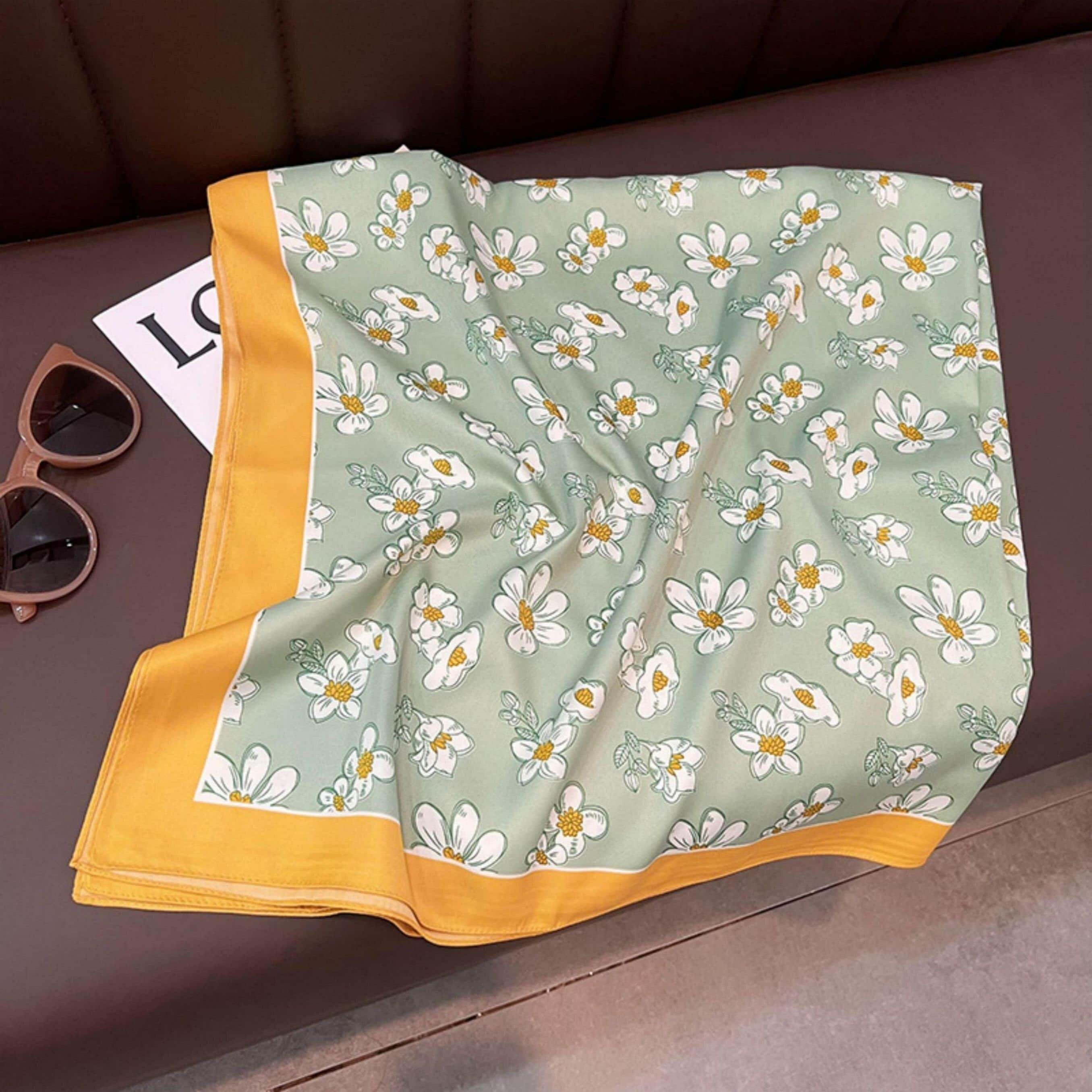 Cherry Blossoms Print Chic Large Satin Scarf | 90x90cm Bandana | Twill Satin Shawl | Perfect Gift for Her, Mother&