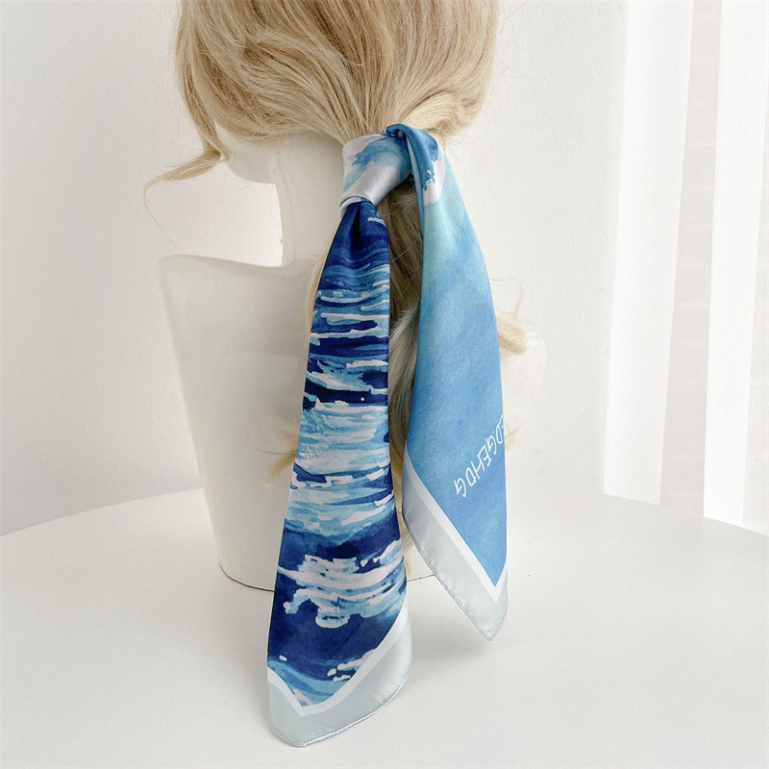 Japanese style sea wave/100% Vegan Silk Scarf/Silk head scarf/55*55cm/Silk hair scarf/Neck scarf/Silk bandana/Bag Accessory/Gift for her
