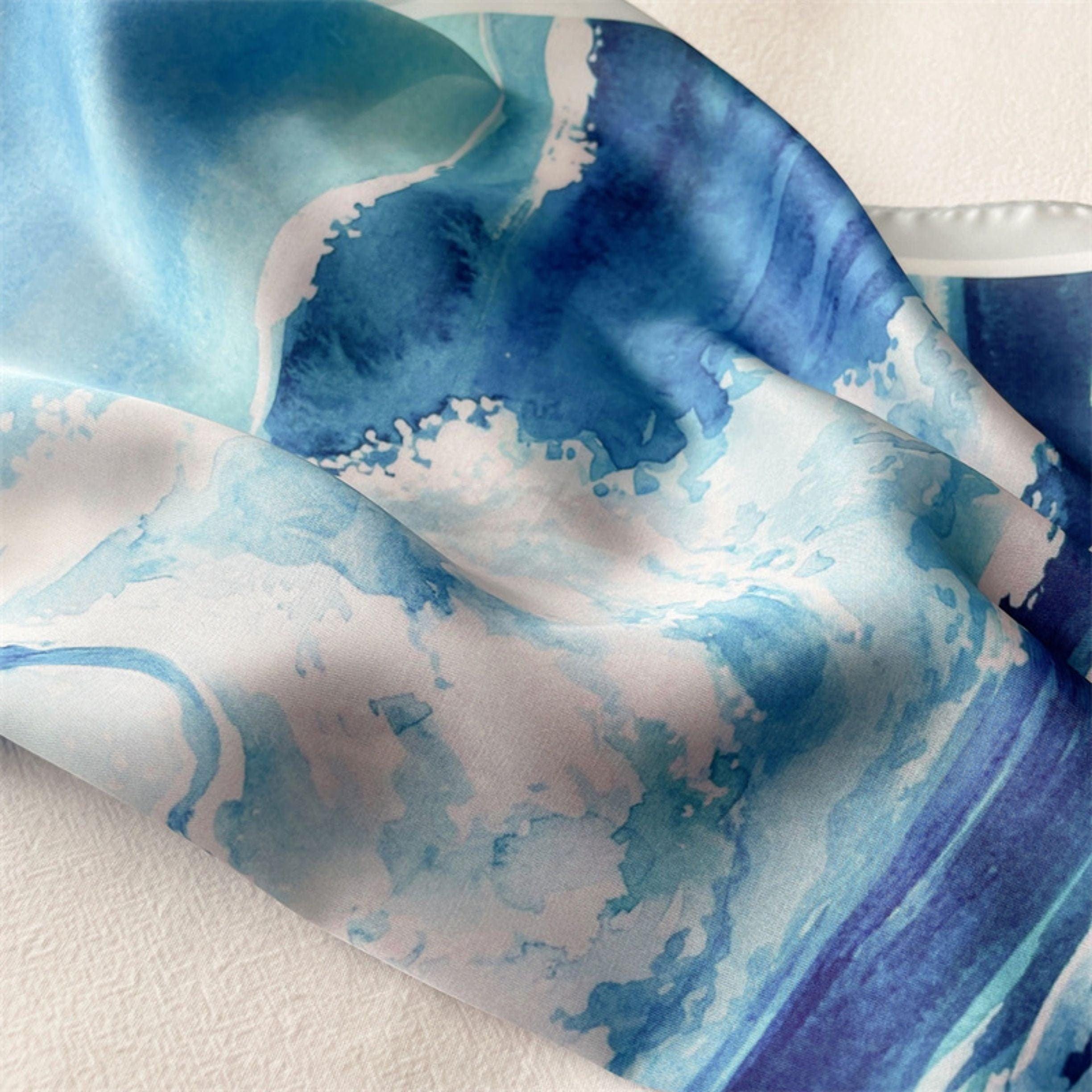 Japanese style sea wave/100% Vegan Silk Scarf/Silk head scarf/55*55cm/Silk hair scarf/Neck scarf/Silk bandana/Bag Accessory/Gift for her