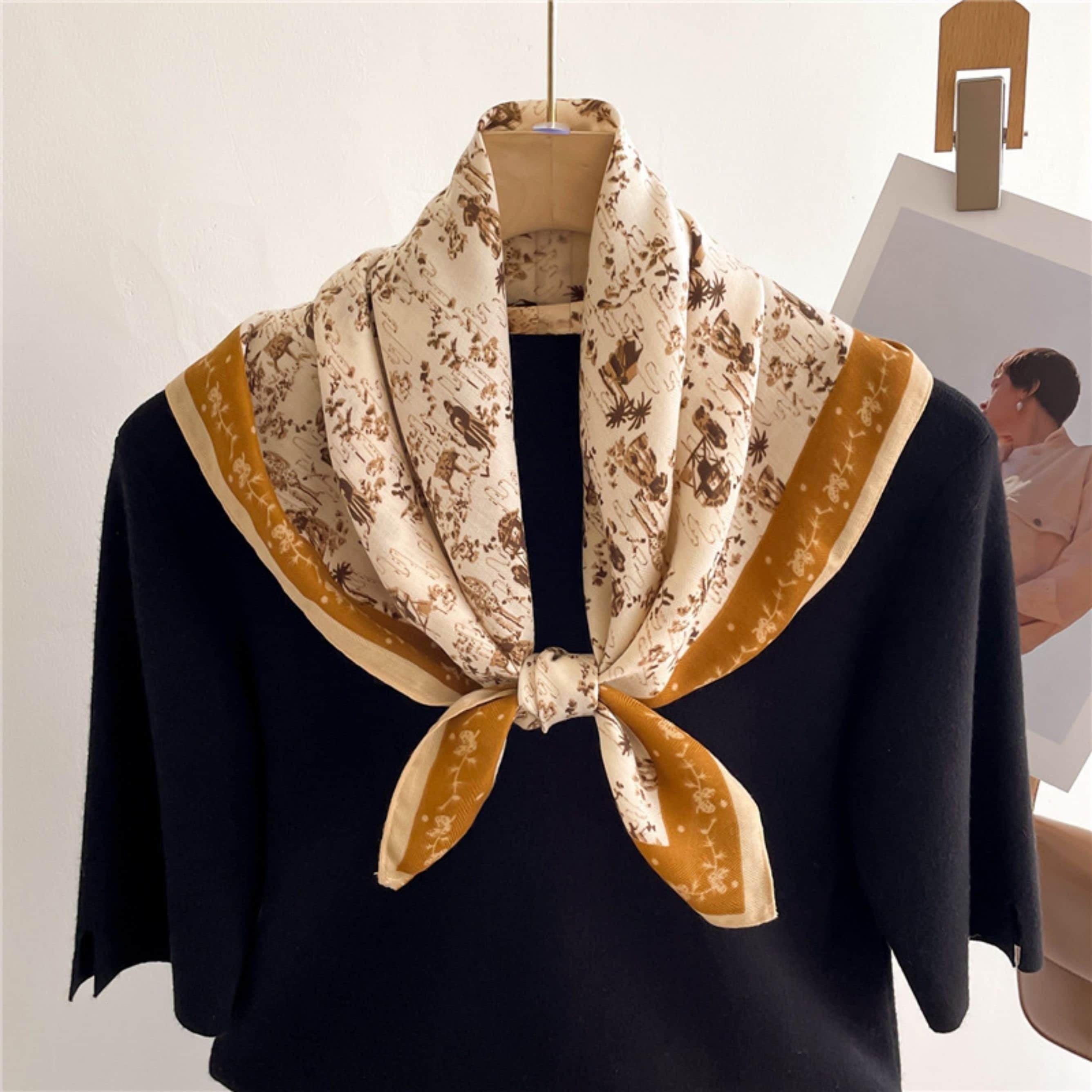 French Rustic Style Square Scarf/Herringbone Weave Square Scarf/Lady&