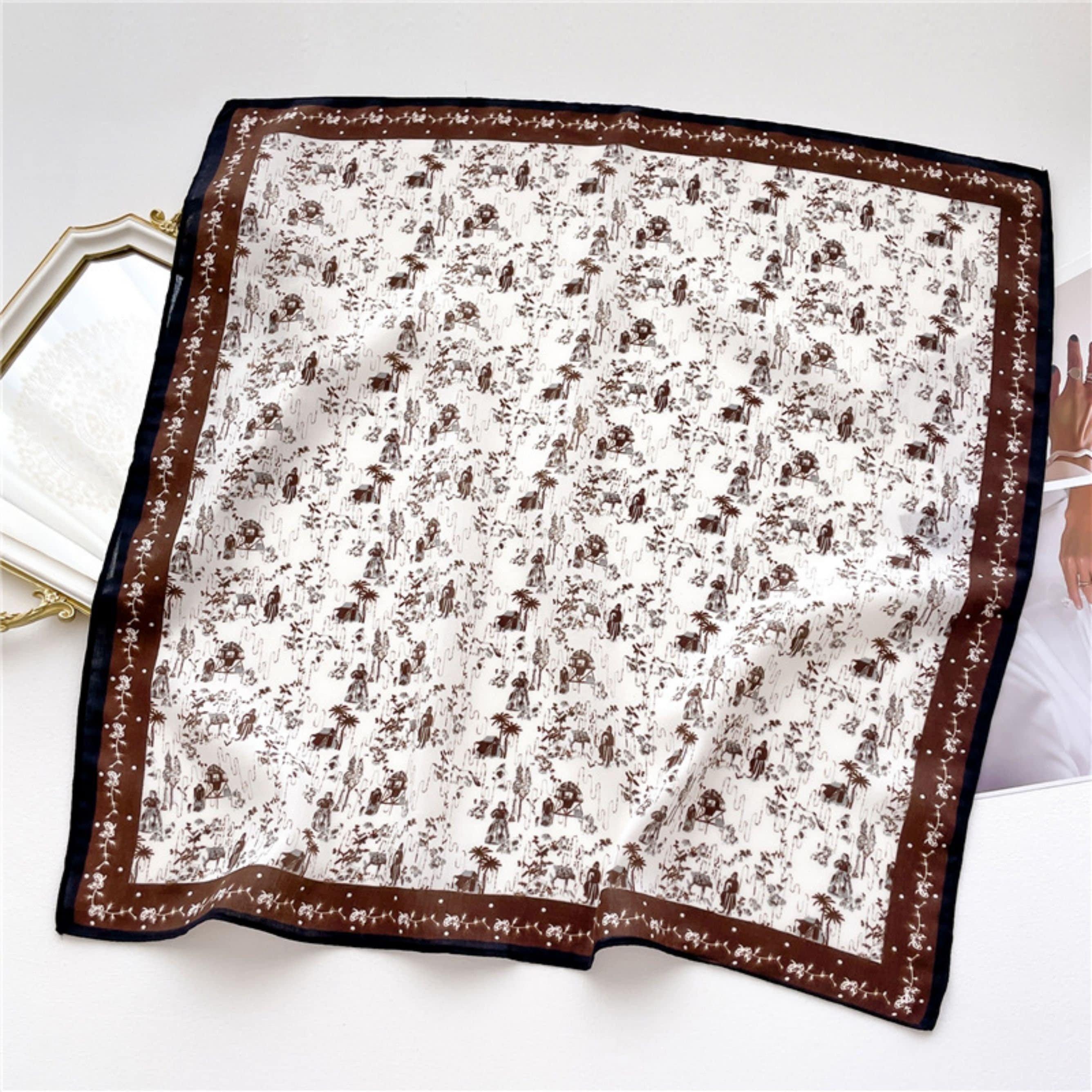 French Rustic Style Square Scarf/Herringbone Weave Square Scarf/Lady&