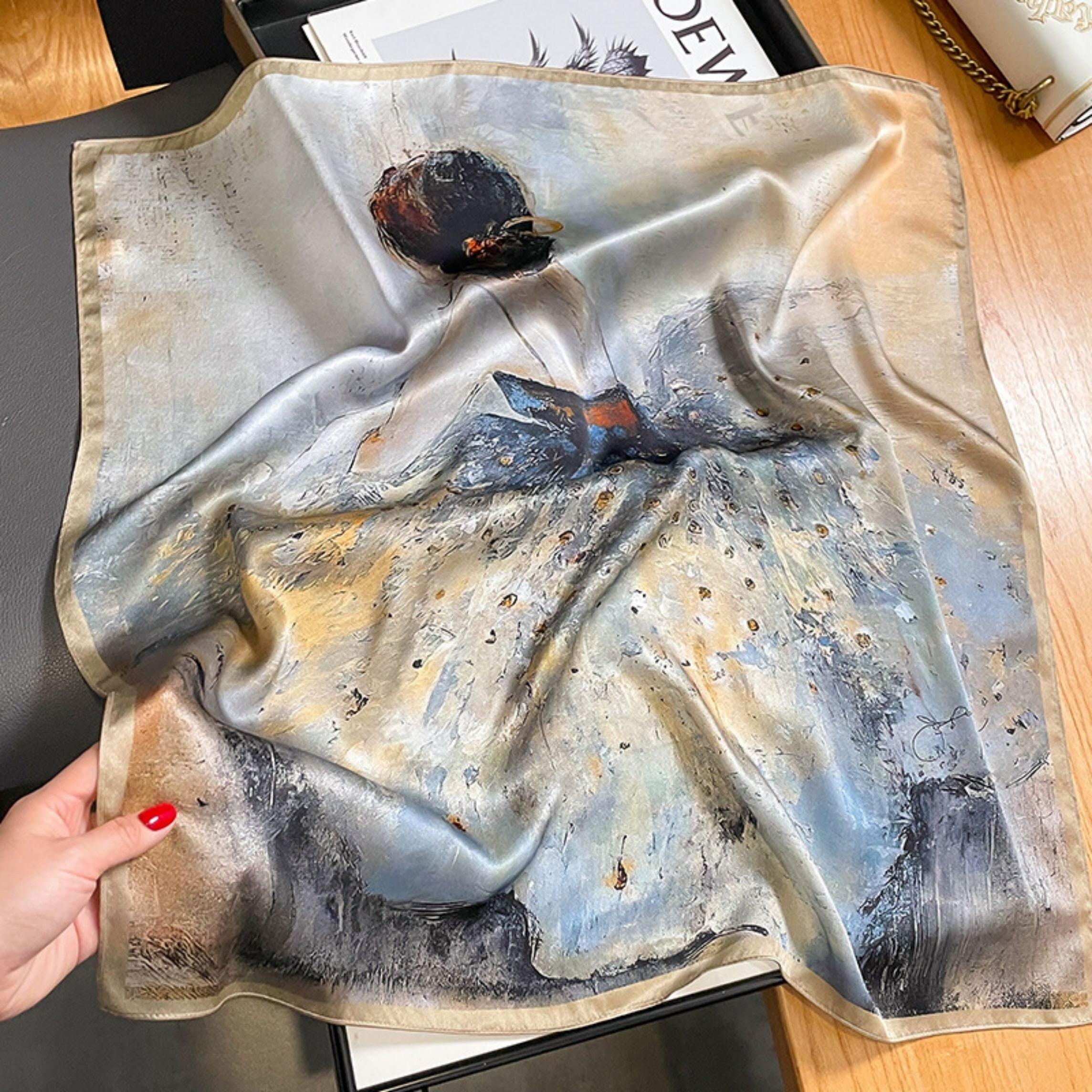 Oil painting texture Ballerina pattern mulberry silk scarf/65CM 100% mulberry silk scarf/Silk shawl/Gift for her