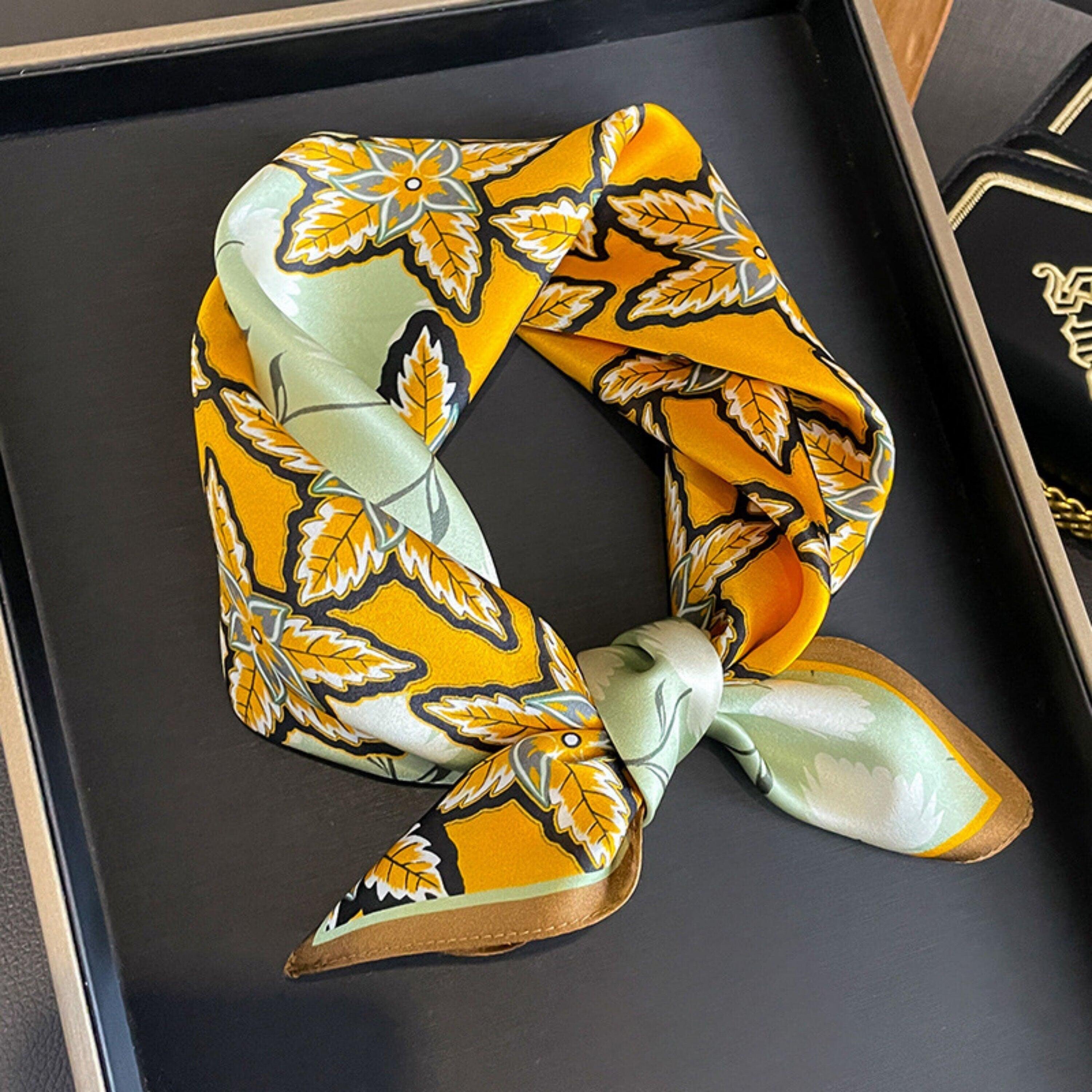 Orange Leaf Silk Scarf/100% mulberry Silk Scarf/Silk head scarf/Silk hair scarf/Silk neck scarf/Silk bandana/Bag Accessory/Gift for her