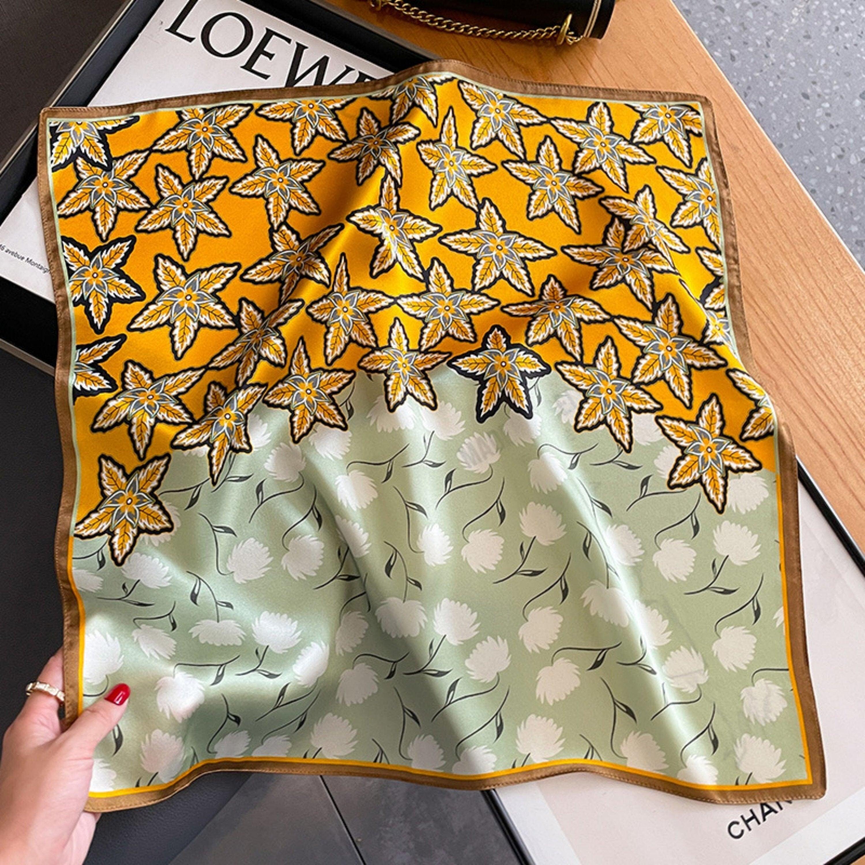 Orange Leaf Silk Scarf/100% mulberry Silk Scarf/Silk head scarf/Silk hair scarf/Silk neck scarf/Silk bandana/Bag Accessory/Gift for her