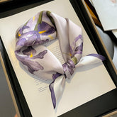 Lila Iris 100 % Maulbeerseidenschal/Seidenkopfschal/Seidenhaarschal/Seidenhalsschal/Muttertagsgeschenke/Taschenaccessoire/Geschenk für Sie