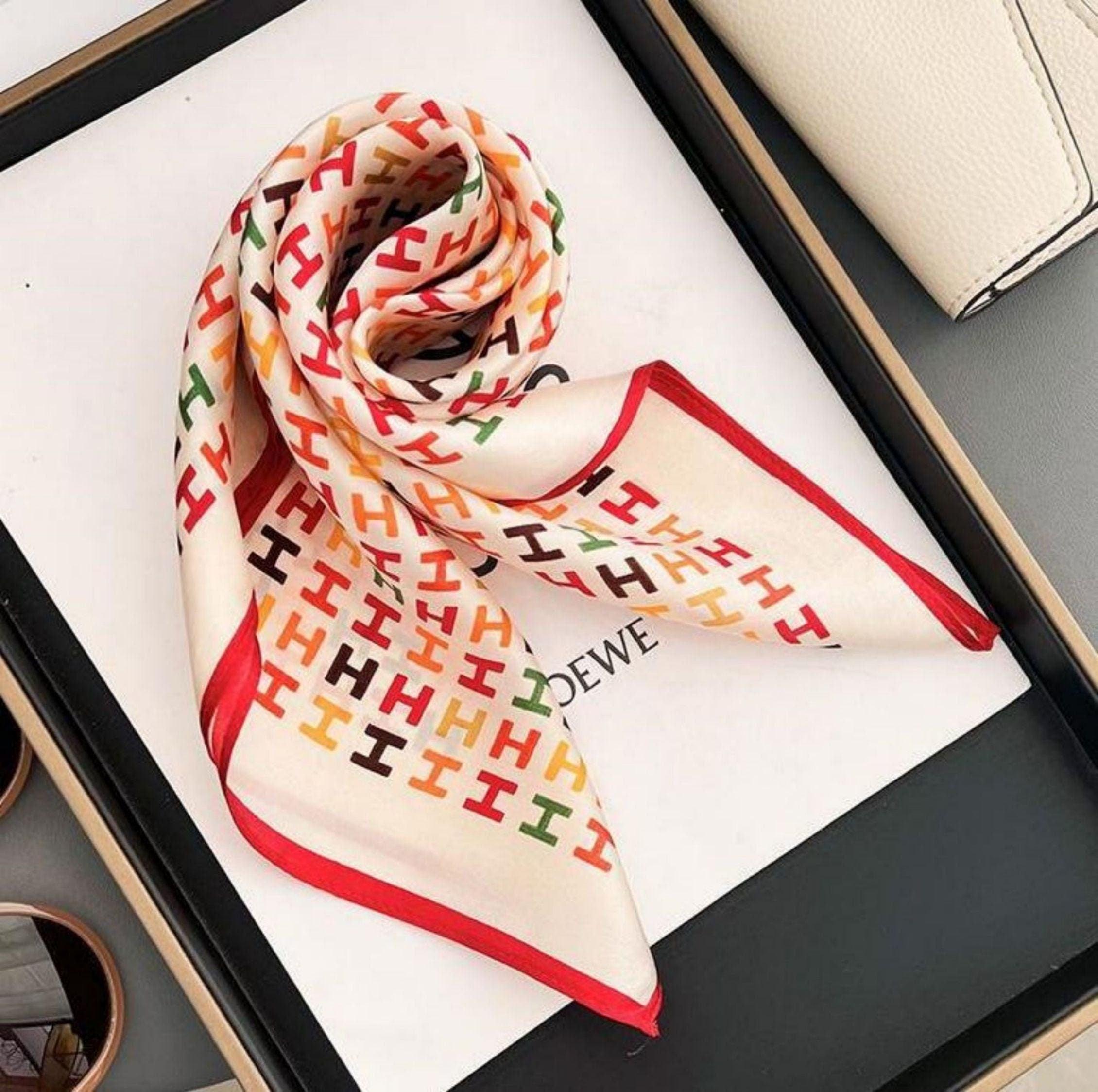 Monogram Print 100% Mulberry Silk Scarf/Silk head scarf/Silk hair scarf/Silk neck scarf/Mother&