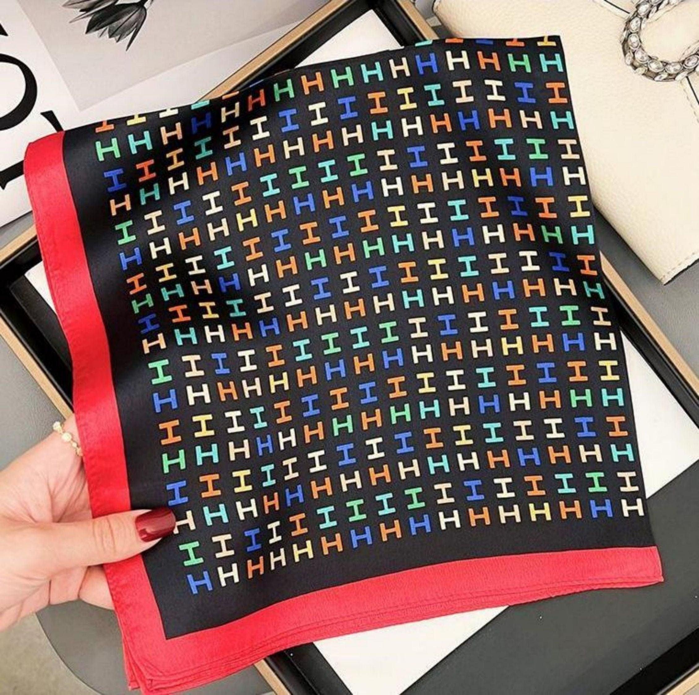 Monogram Print 100% Mulberry Silk Scarf/Silk head scarf/Silk hair scarf/Silk neck scarf/Mother&