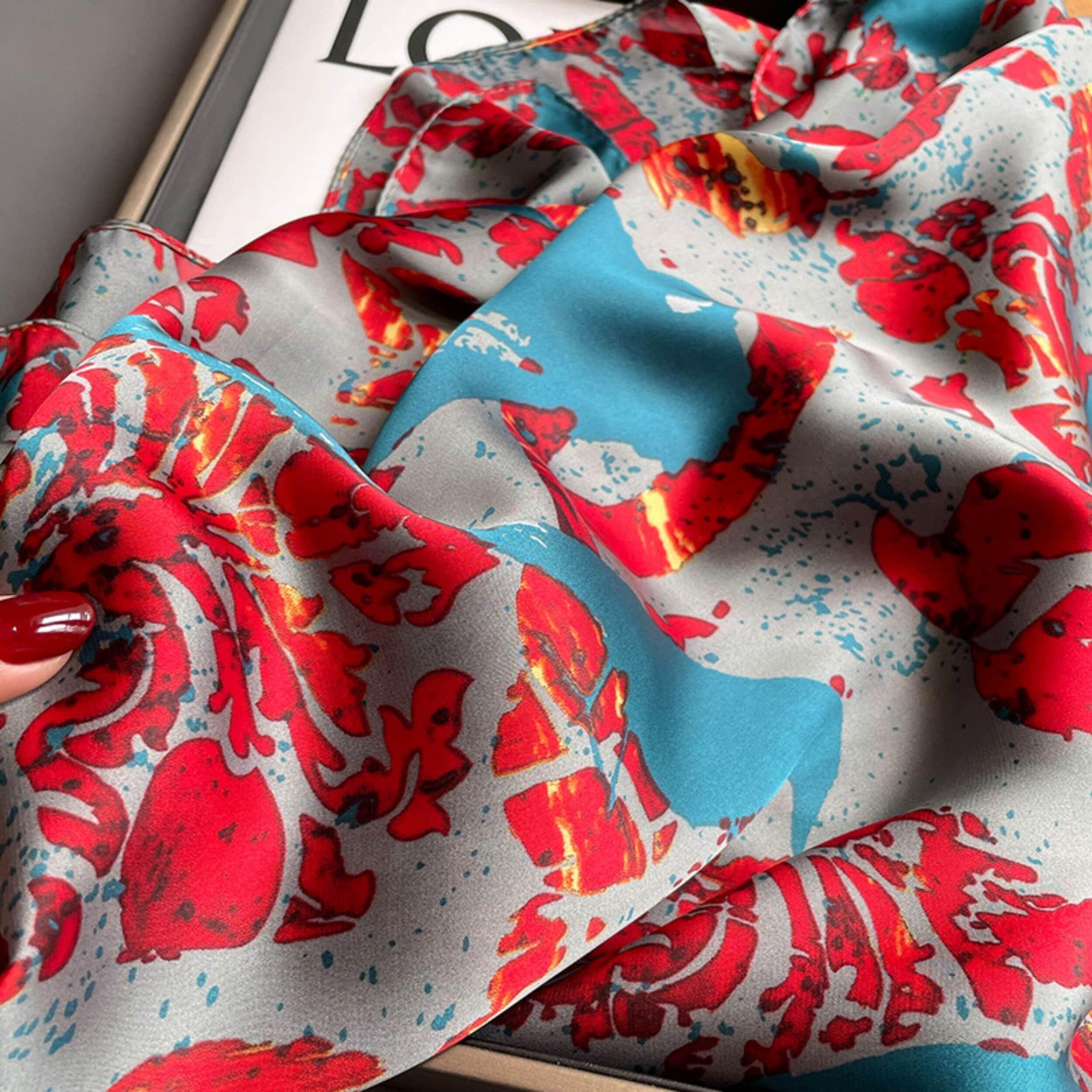 Japanese classic large square scarf/Silk twill satin/90*90cm/Silk shawl/Silk bandana/Large satin scarf/Gift for her/Mother&