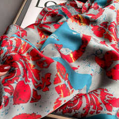 Japanischer klassischer großer quadratischer Schal/Seidentwill-Satin/9090 cm/Seidenschal/Seidenbandana/Großer Satinschal/Geschenk für Sie/Muttertagsgeschenke