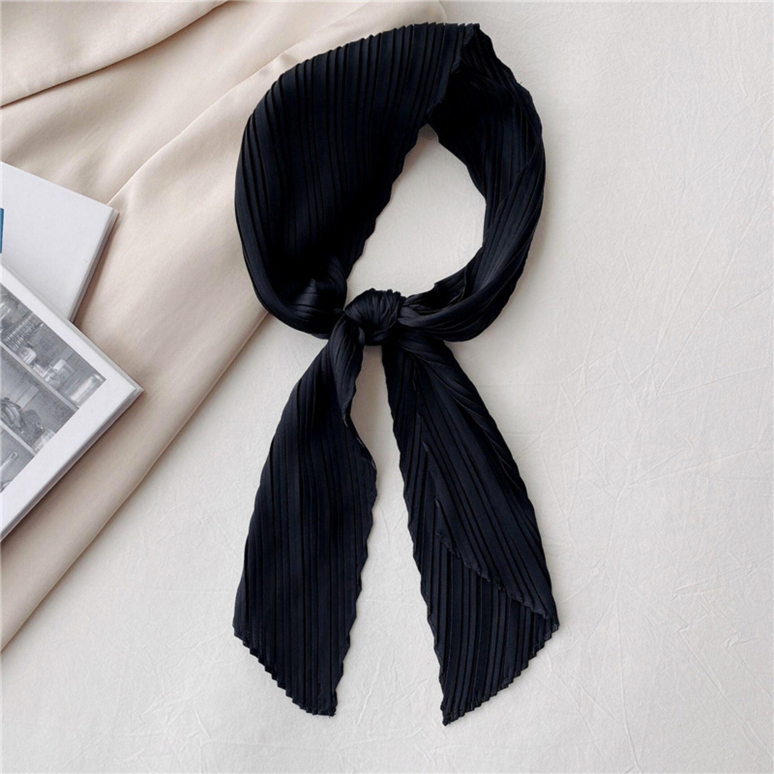 Pure Colour Pleated Scarf/Vintage Diamond-shaped Scarf/Silk Hair Scarf/Bandana Headband/Bag Accessory/Silk head scarf/Gifts for her