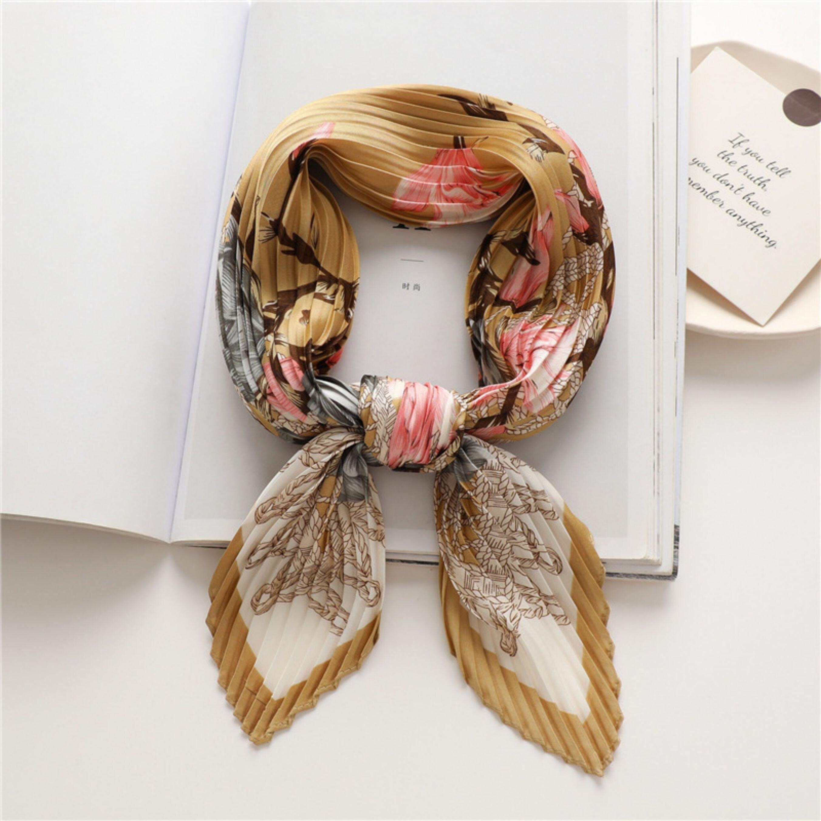 Pleated Scarfs for Women/Diamond-shaped scarf/Silk Hair Scarf/Bandana Headband/Bag Accessory/Silk head scarf/Gifts for her/Oriental colours