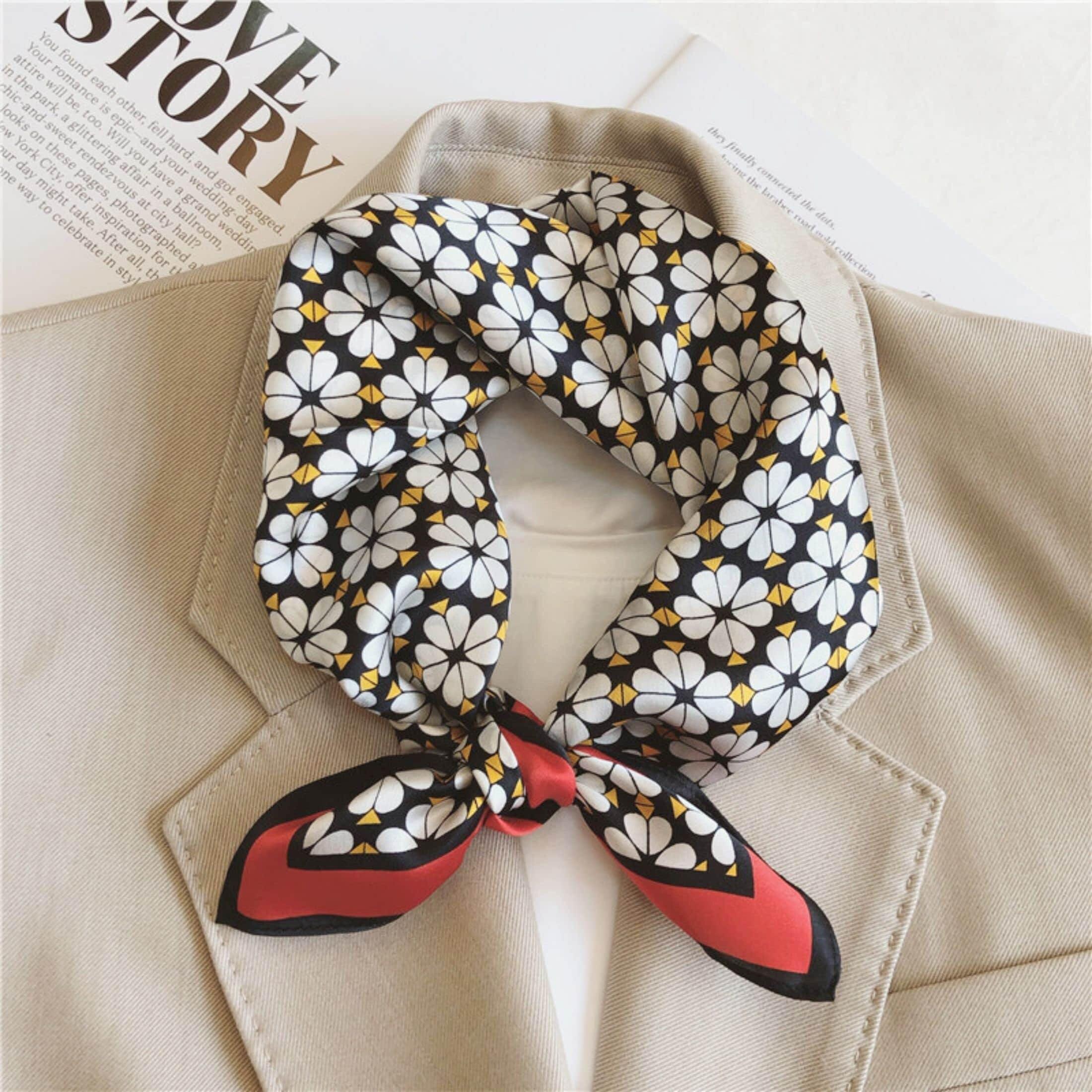 Kleiner Schal mit Blumendruck aus 100 % Maulbeerseide/Kopftuch aus Seide/Haarschal aus Seide/Halstuch aus Seide/Muttertagsgeschenke/Taschenaccessoire/Geschenk für Sie