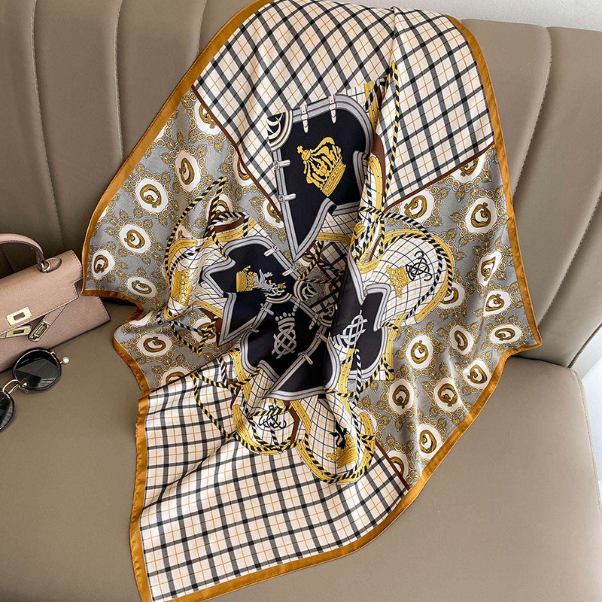 Roter quadratischer Schal mit Vintage-Karomuster, 70 cm, strukturierter Seidenschal, Sonnenschutz-Seidenschal, Halstuch, Satinschal, Geschenk