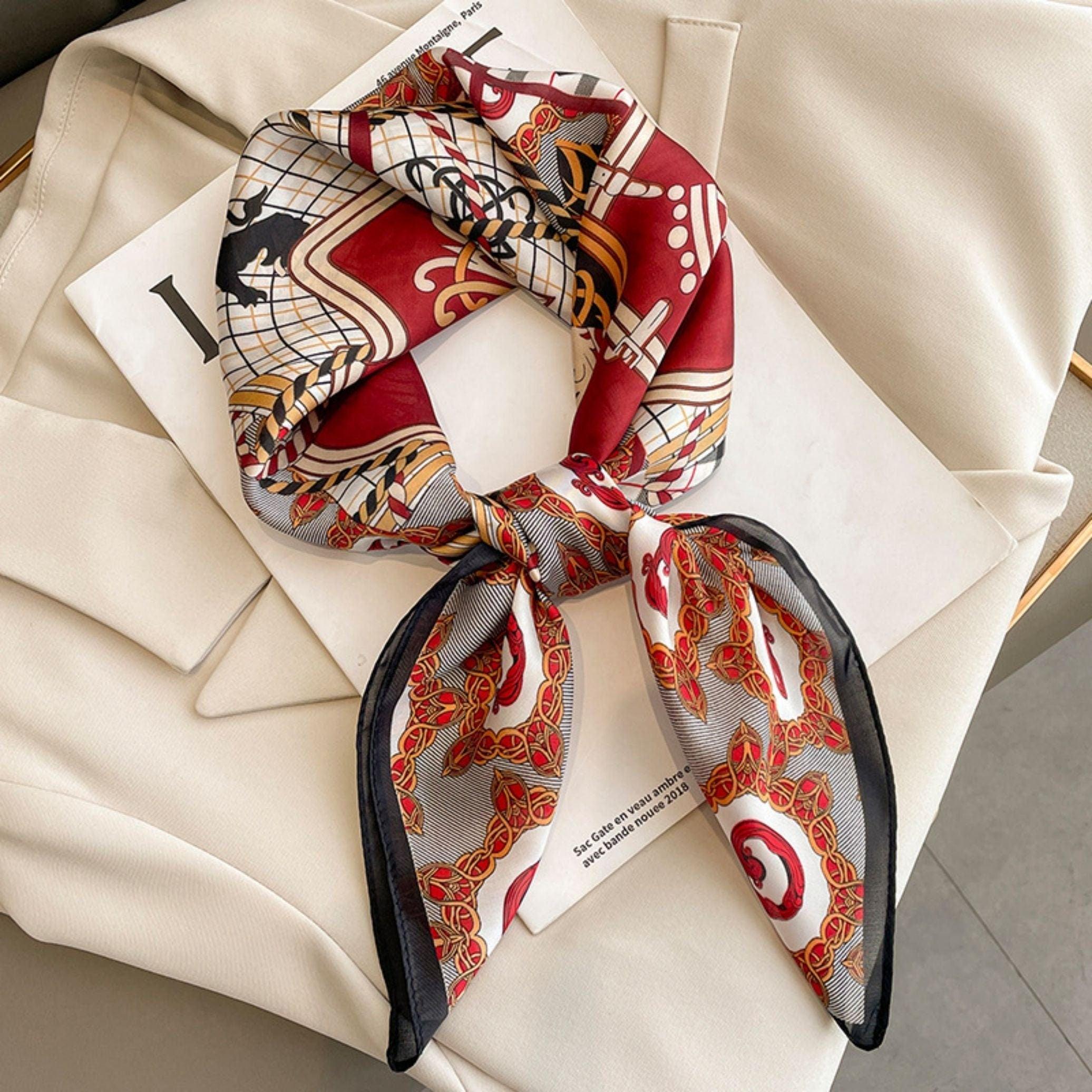 Roter quadratischer Schal mit Vintage-Karomuster, 70 cm, strukturierter Seidenschal, Sonnenschutz-Seidenschal, Halstuch, Satinschal, Geschenk