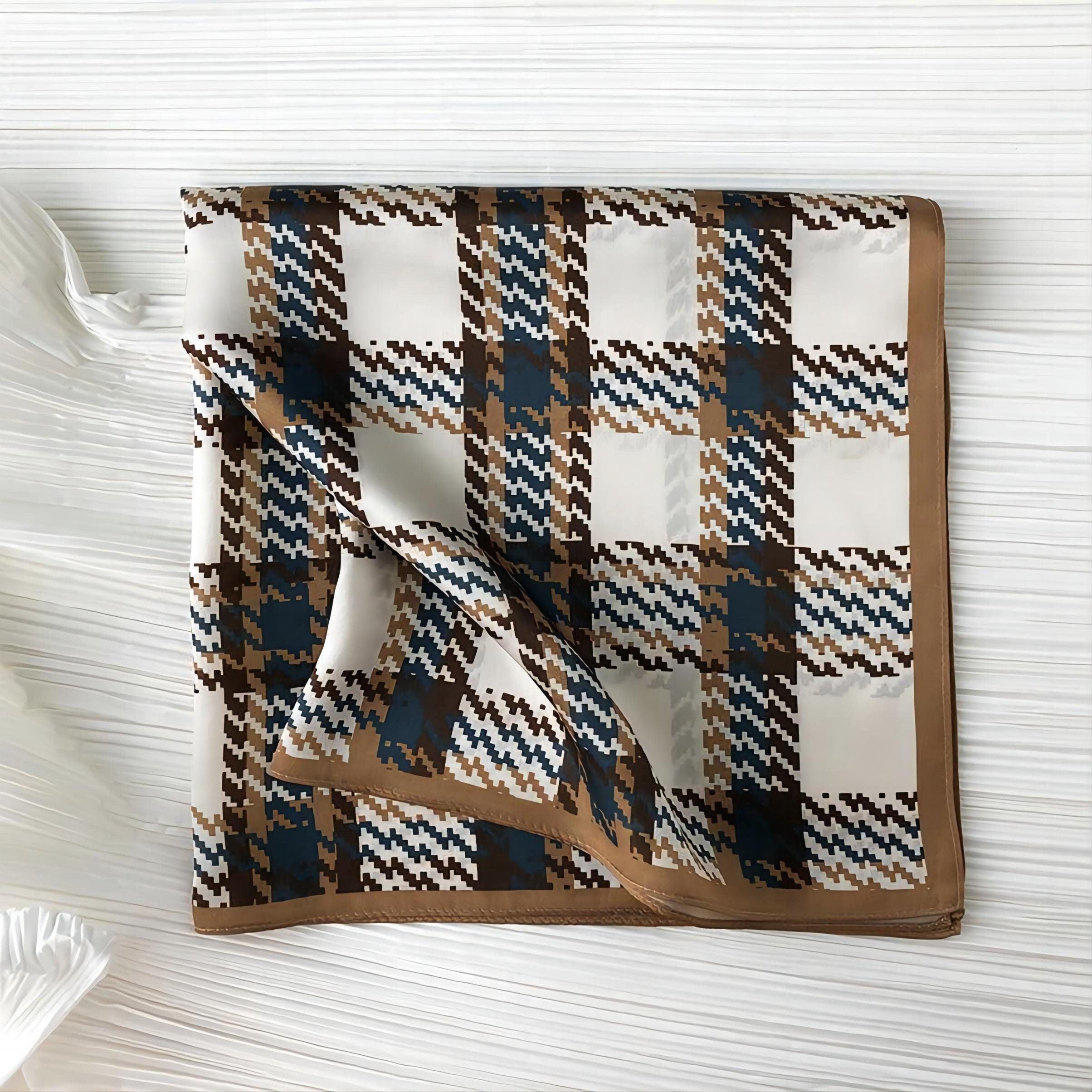 Scottish Plaid Silk Scarf/100% mulberry Silk Scarf/Silk head scarf/Silk hair scarf/Silk neck scarf/Silk bandana/Bag Accessory/Gift for her