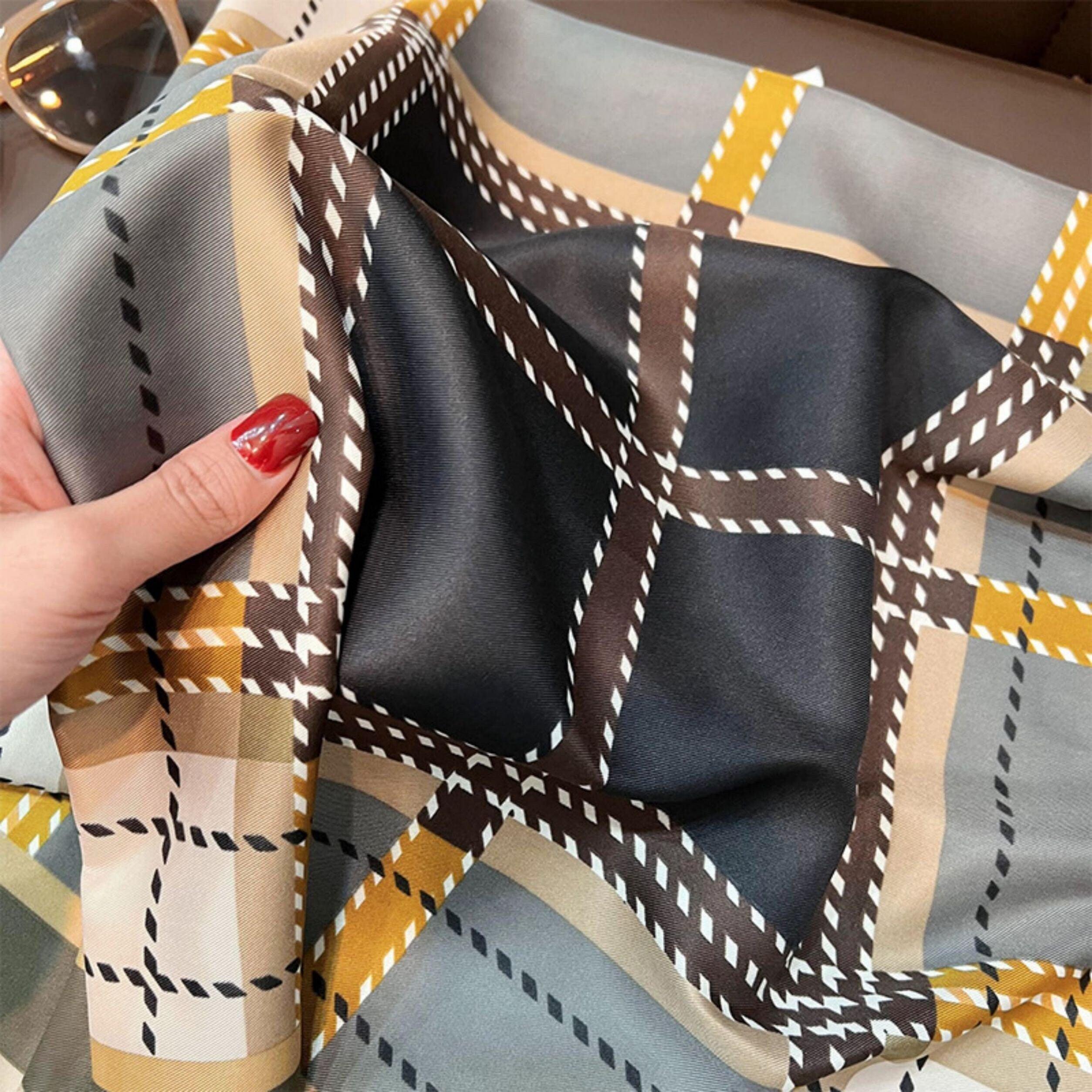 Large Plaid Chic Large Satin Scarf | 90x90cm Bandana | Twill Satin Shawl | Perfect Gift for Her, Mother&