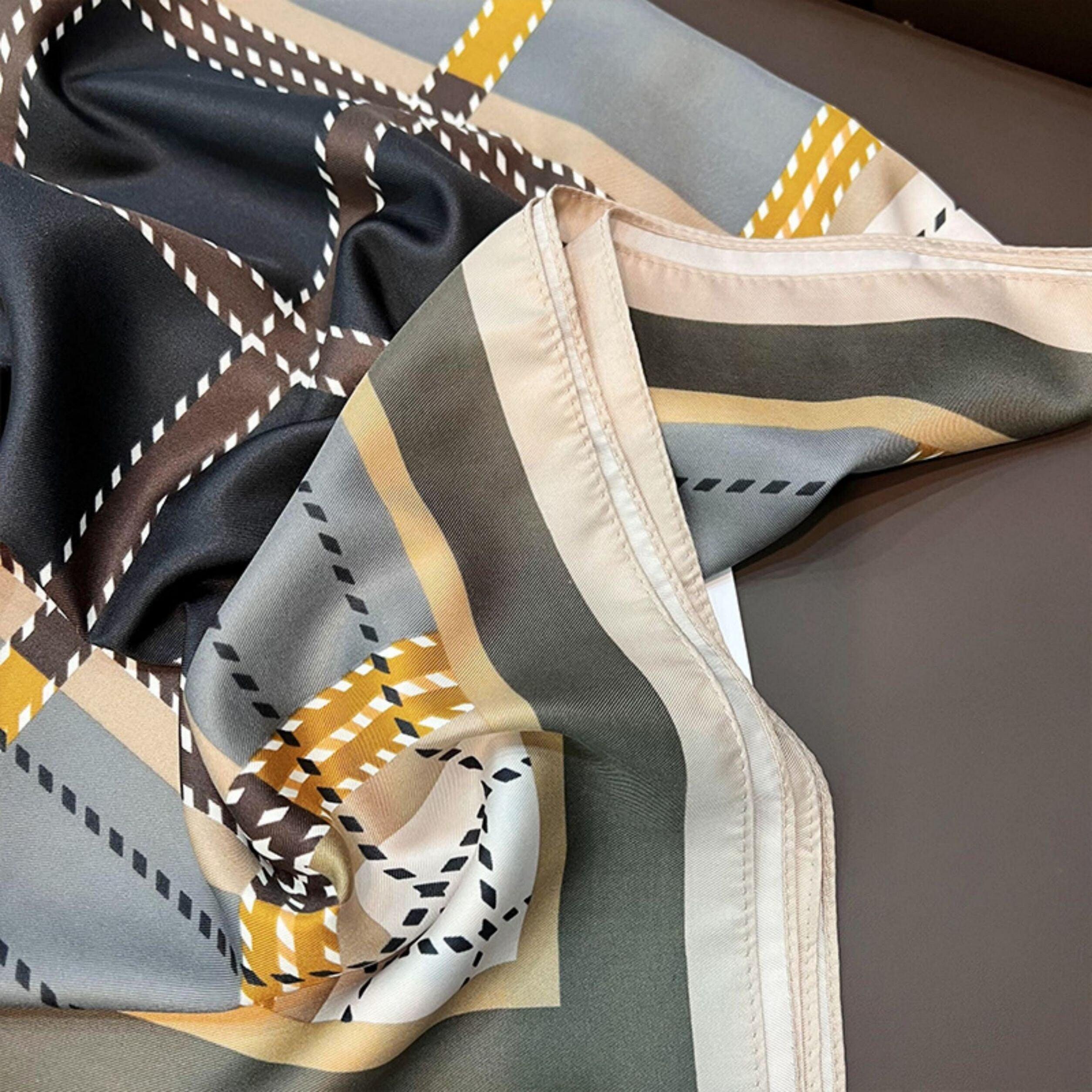 Large Plaid Chic Large Satin Scarf | 90x90cm Bandana | Twill Satin Shawl | Perfect Gift for Her, Mother&